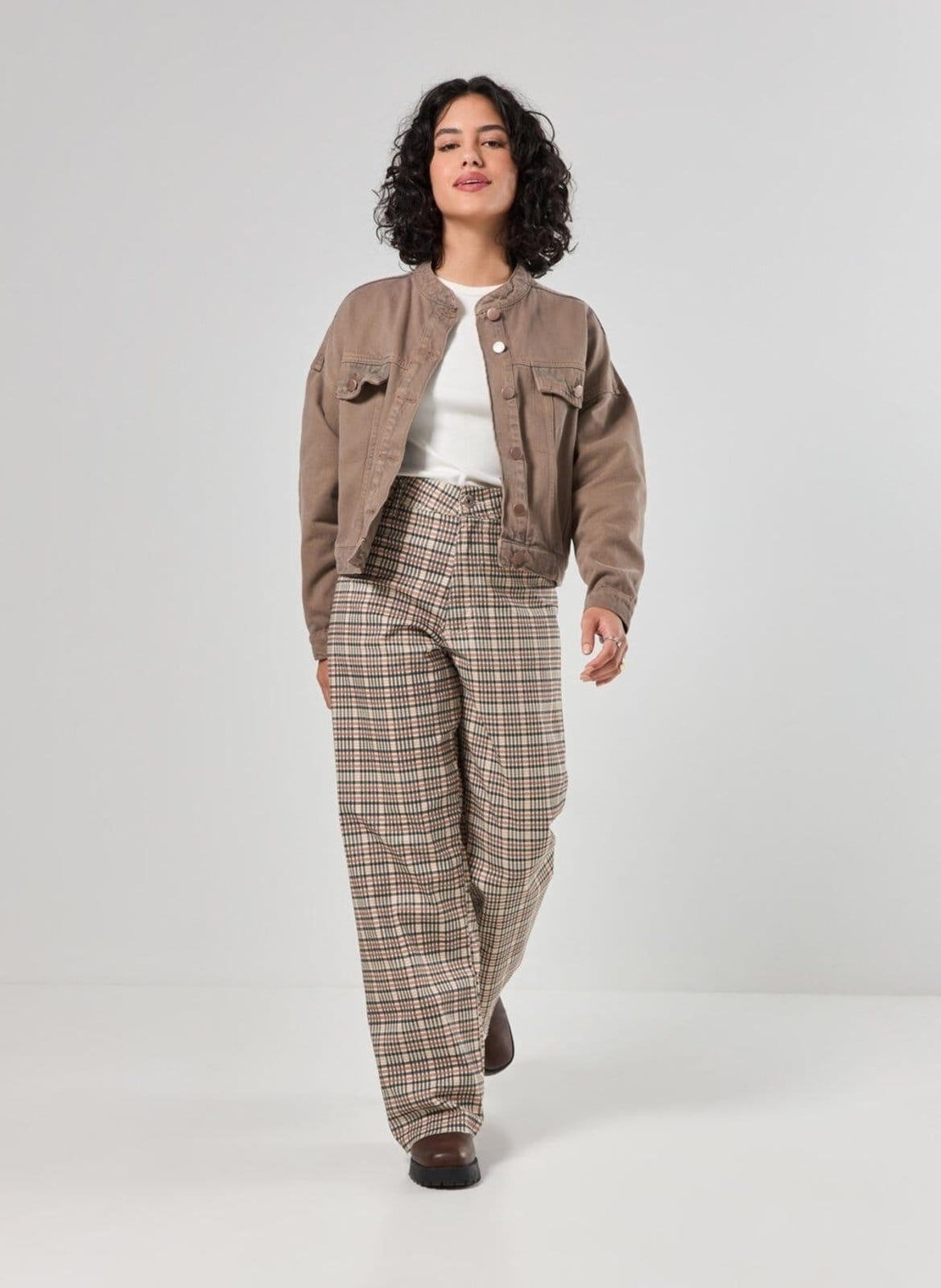 Vista principal Calça Wide Leg Sarja Xadrez Youcom multicolorido