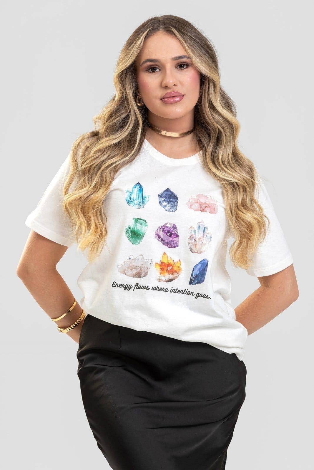 Vista principal Camiseta Feminina Cianitas Off Estampa Cristais Cianitas off-white