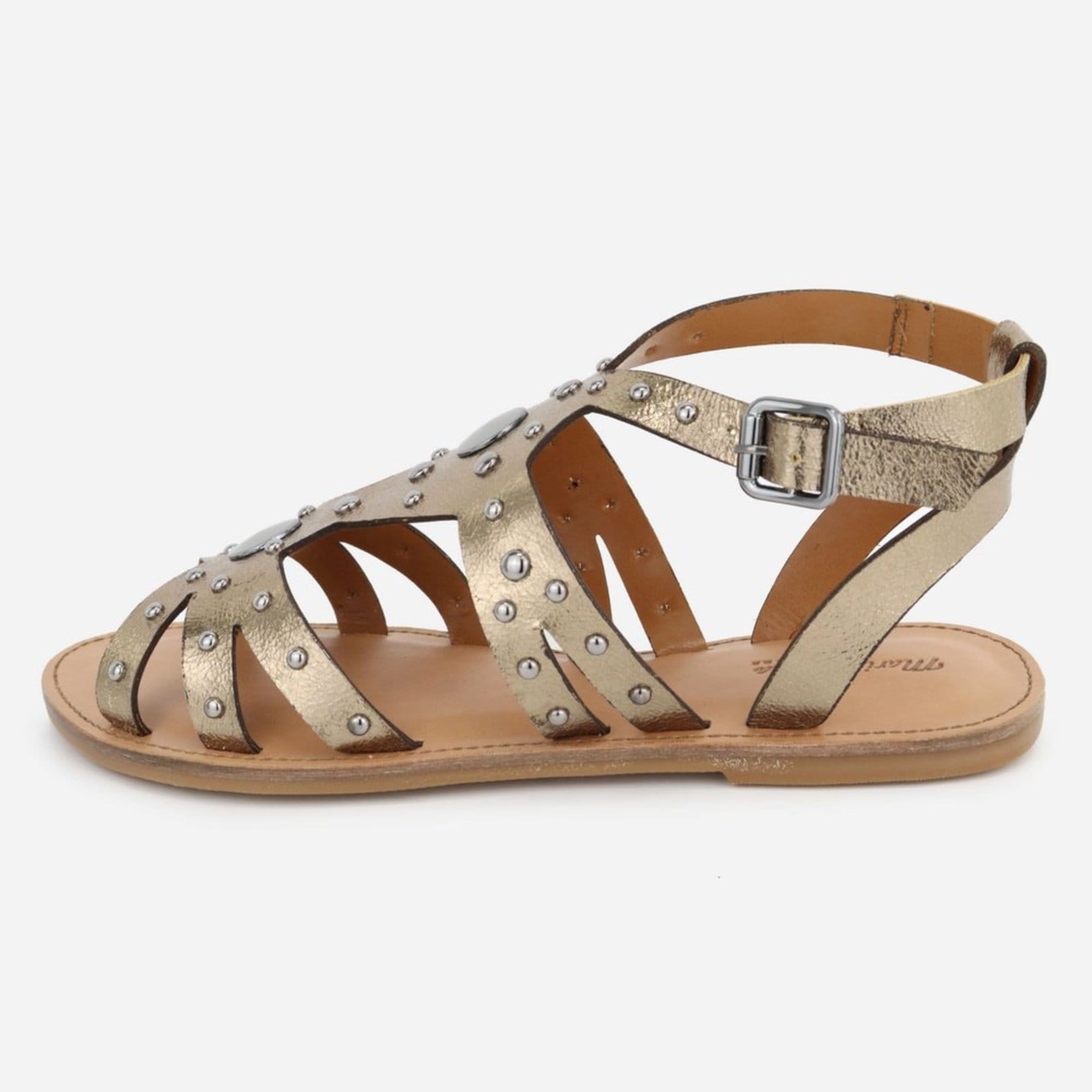 Vista principal Sandália Prata Pedraria Conforto Palminha Maria Paula Couro Rasteira Velho MARIA PAULA prata velho