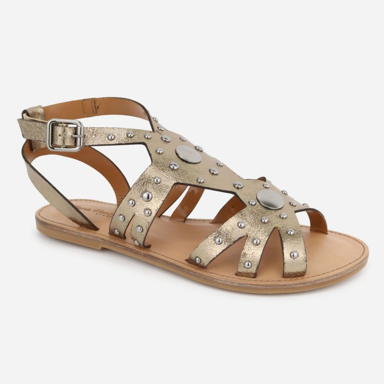 Vista 2 Sandália Prata Pedraria Conforto Palminha Maria Paula Couro Rasteira Velho MARIA PAULA prata velho