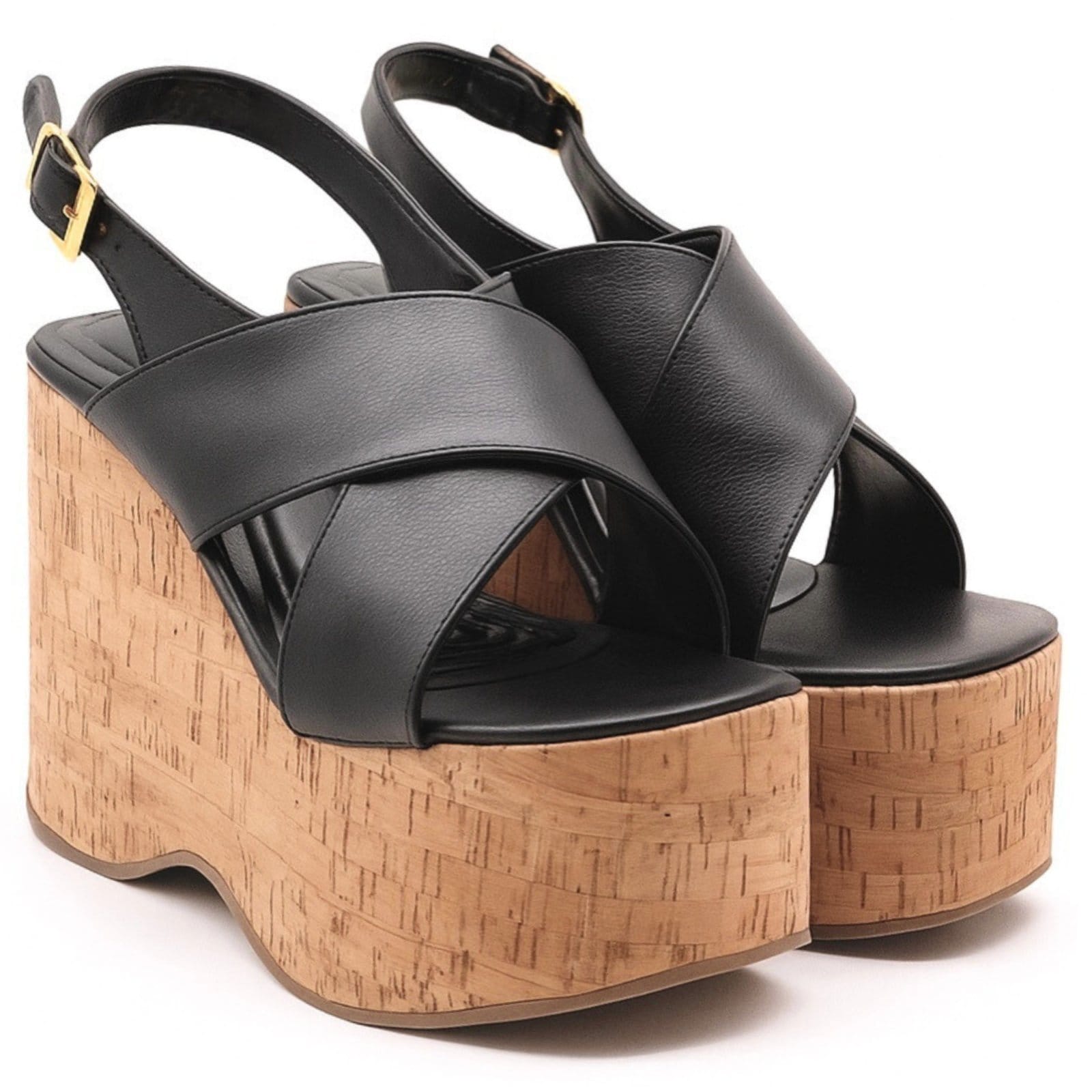 Vista 2 Sandália Anabela Feminina Plataforma Grande Cortiça 182175 Hannah Footwear preto