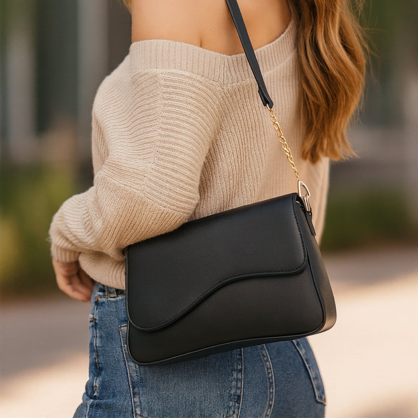 Vista 2 Bolsa Transversal Baguete Tendencia Couro De Ombro Social Pinneri preto