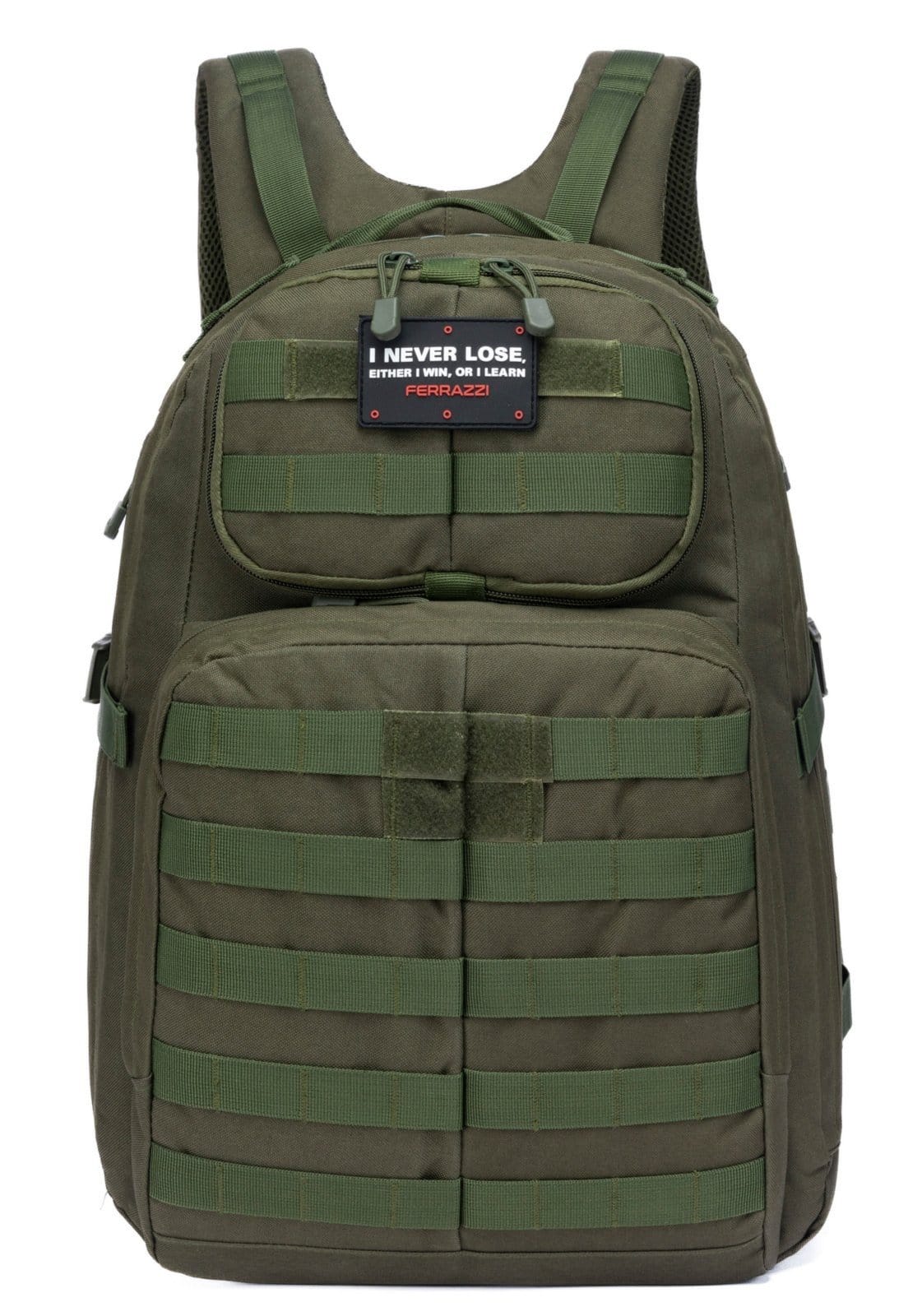 Vista principal Mochila Viagem Notebook Camping Resistente Bolsa Tática Militar Ferrazzi verde militar