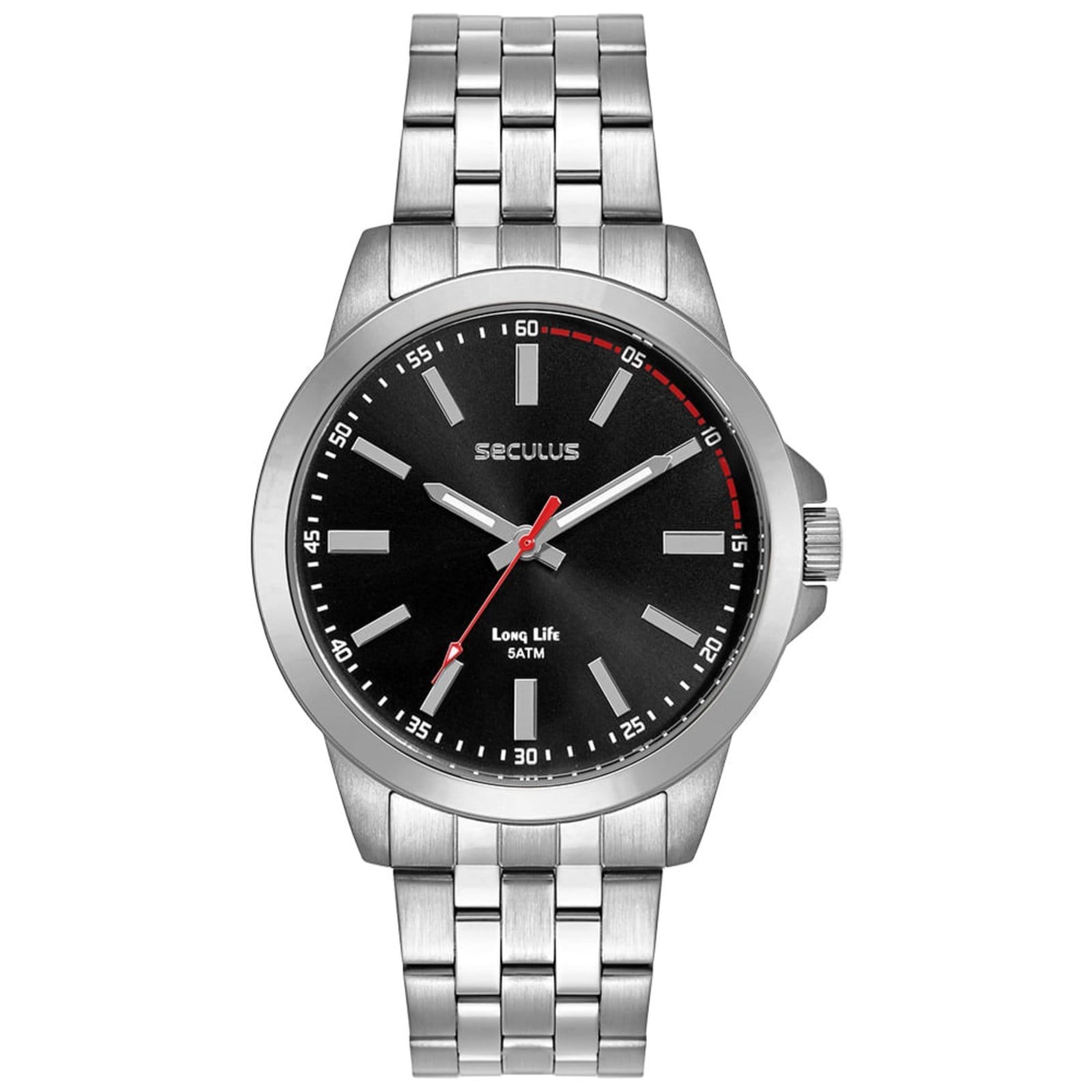 Vista principal Relógio Masculino Seculus Analógico Mostrador Preto Seculus prata