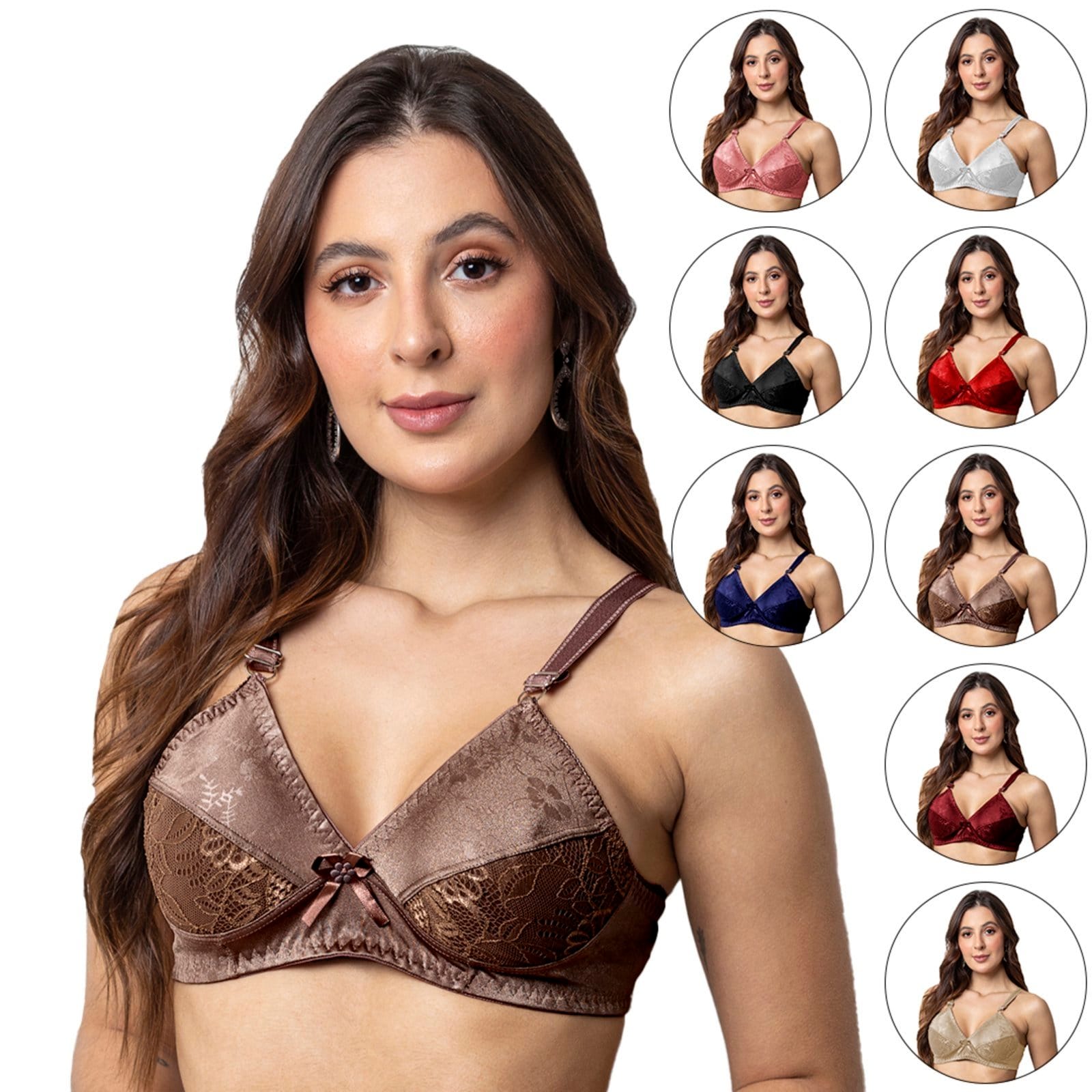 Kit 5 Soutiens Gabi Lingerie Sem Bojo Moda Elegante Confortável Soutien Básico Detalhado Renda Feminino