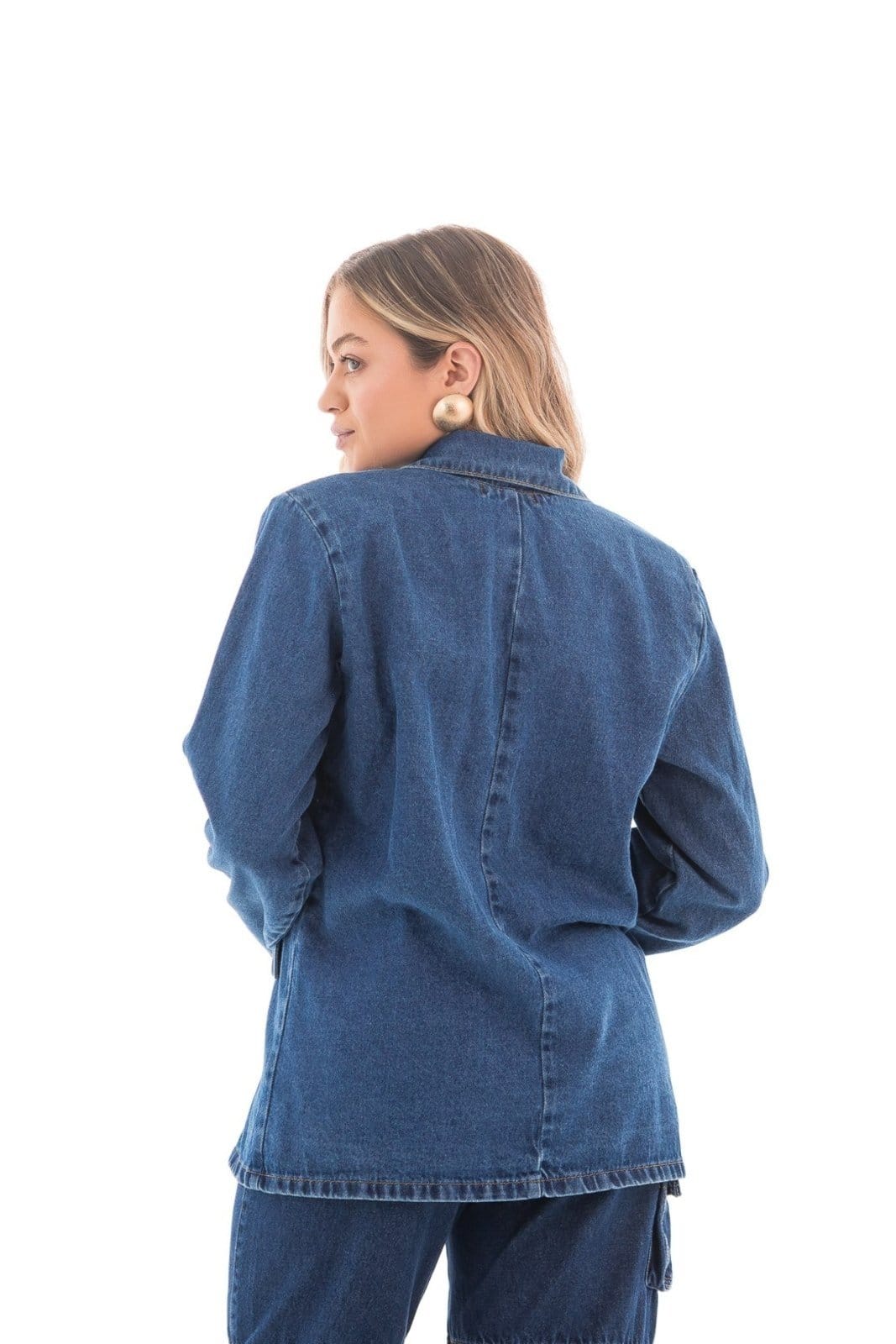 Vista 2 Blazer Feminino Arauto Oversized Com Ombreira ARAUTO JEANS azul/jeans