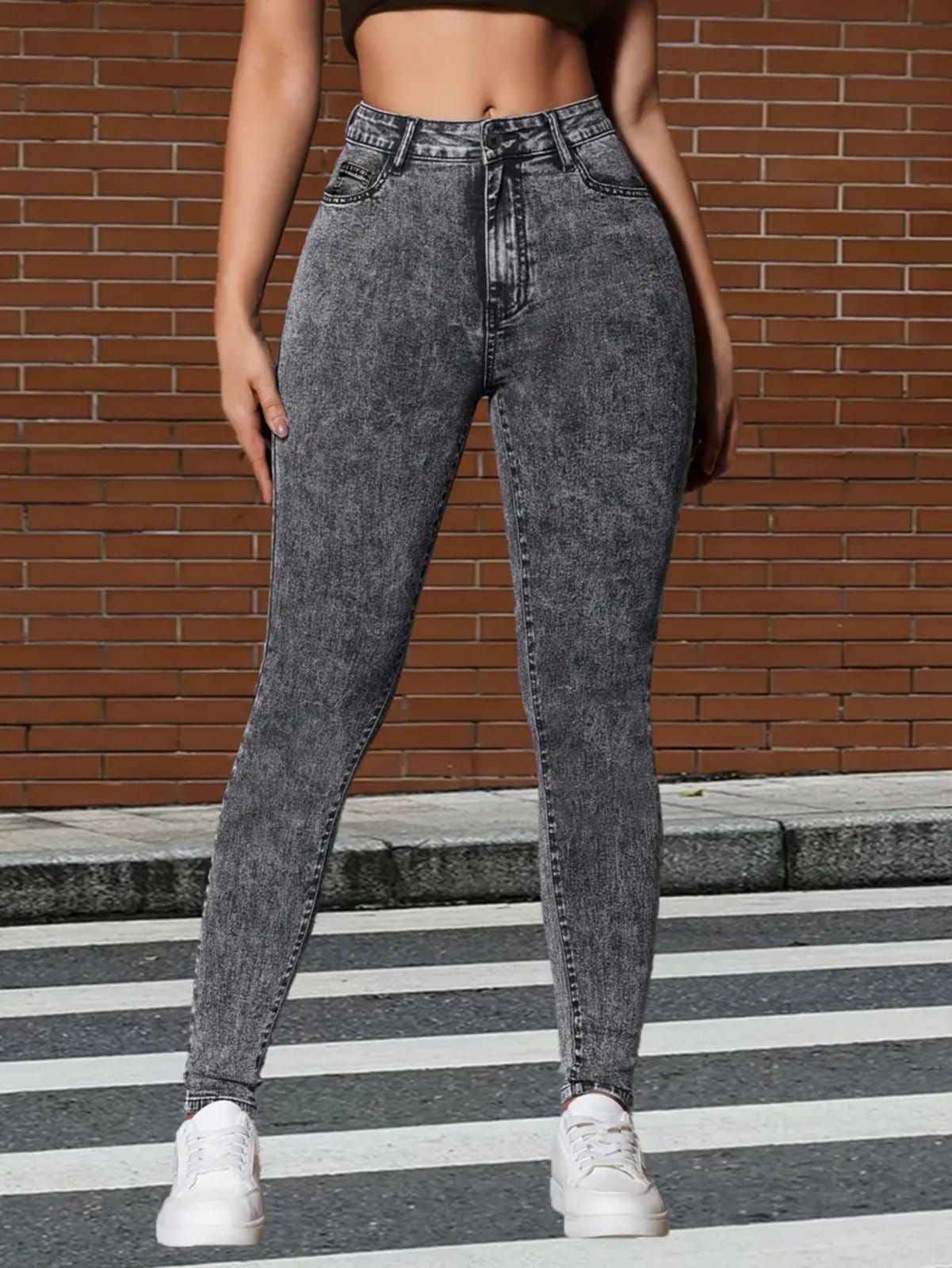 Vista principal Calça Jeans Skinny Feminina Safira Moda Colada Grafite Safira Moda preto