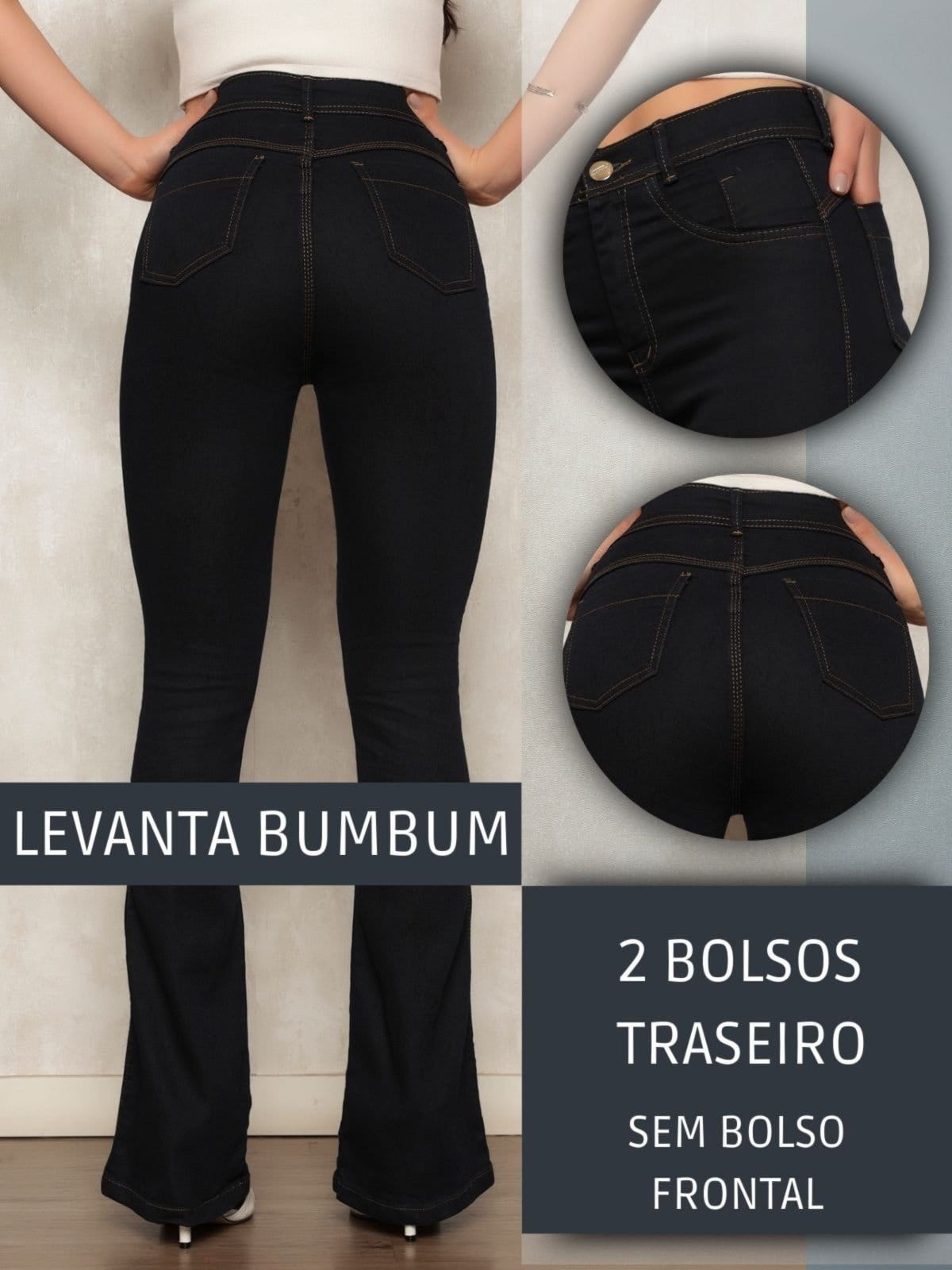Vista 2 Calça Jeans Flare Feminina Safira Moda Boca de Sino Escuro Safira Moda azul