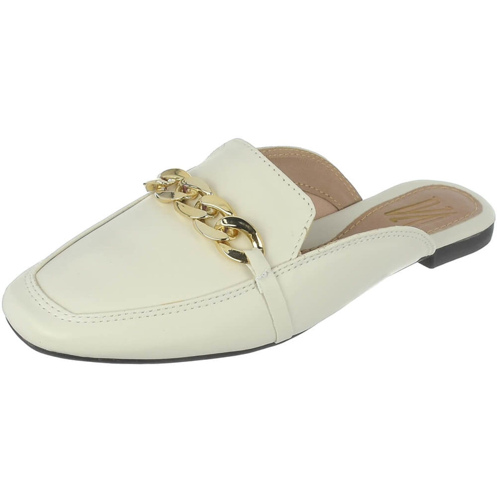 Vista principal Mule Sapatilha Feminina Bico Quadrado Flat Macio Via Angel 44.03 Off-White VIA ANGEL off-white white