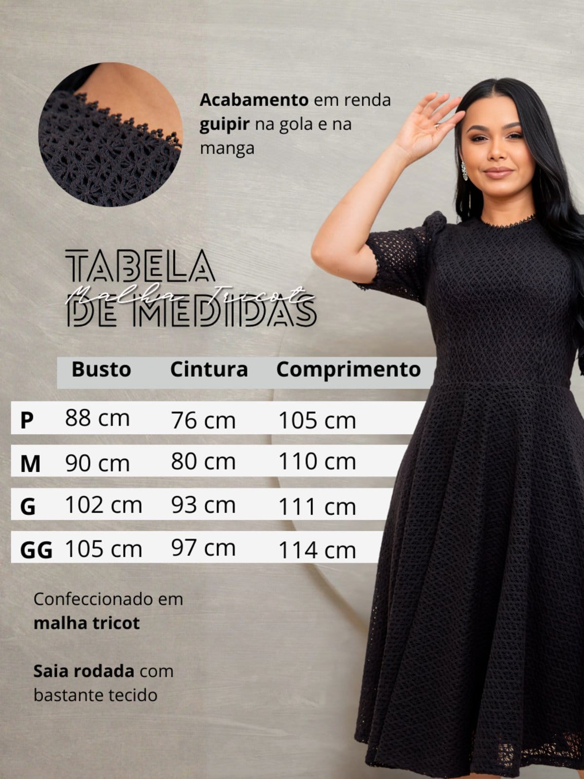 Vista 2 Vestido Midi de Festa Casamento Civil Noiva Formatura Godê Evangélico Gola Alta Sarah Cristina Brand bege