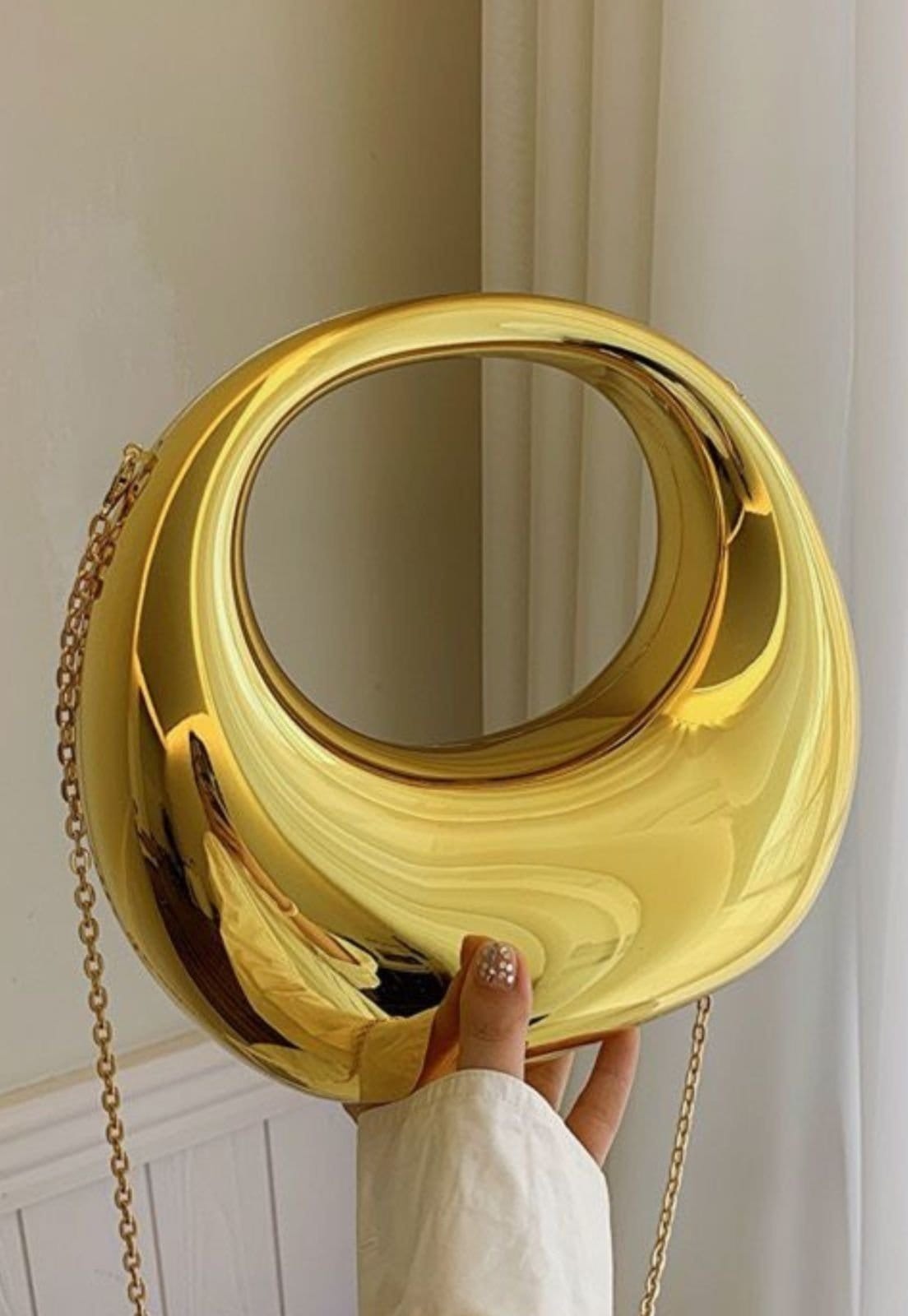 Bolsa Clutch Festa Luxo Metalizada Oval Organic Premium Dourada