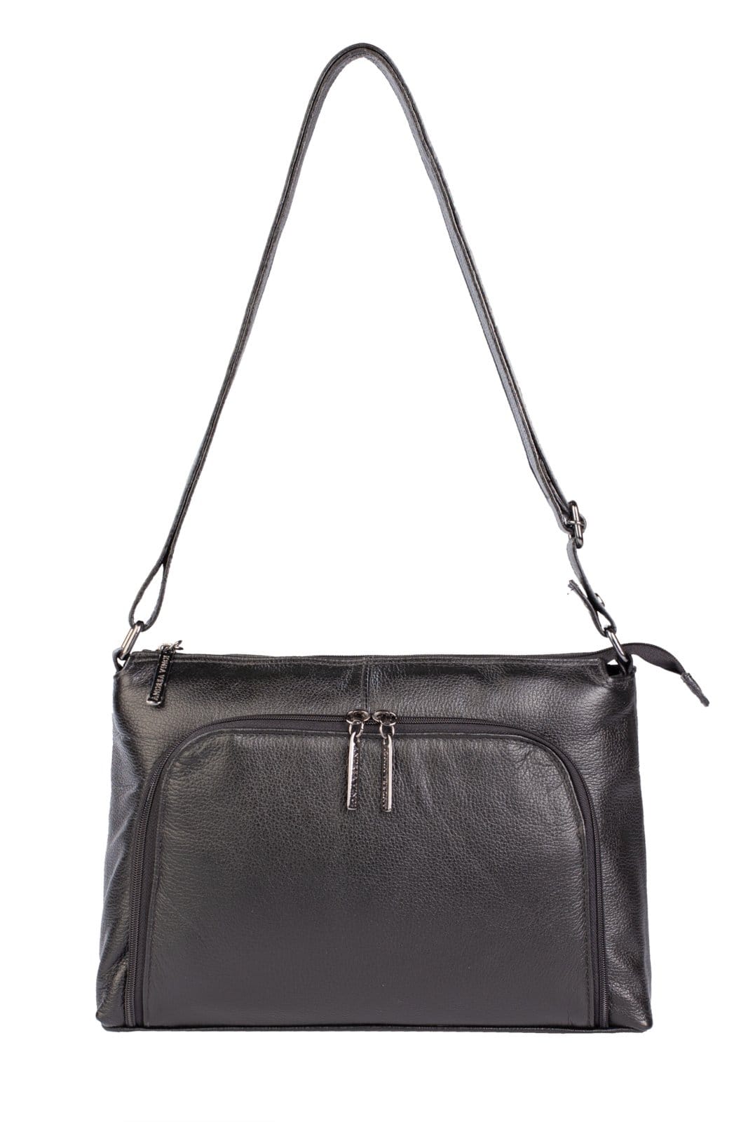 Bolsa de couro liso metais grafite tiracolo Ninna