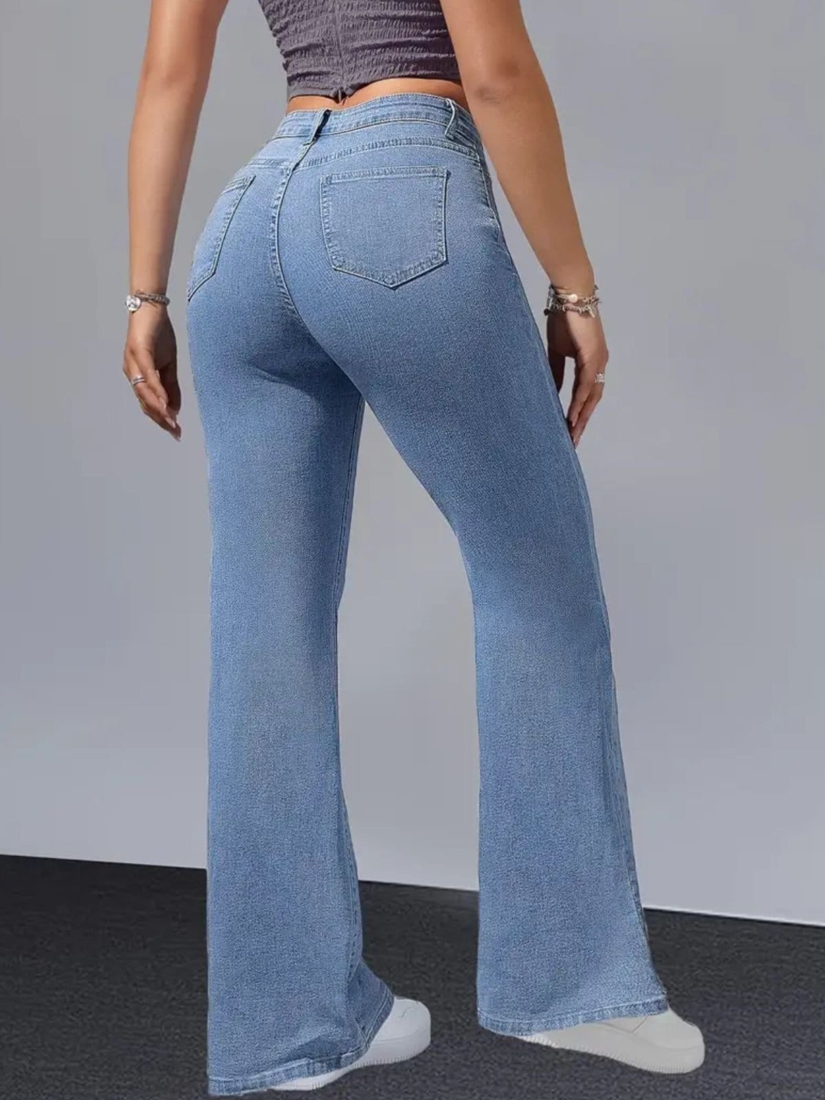 Vista 2 Calça Jeans Flare Feminina Safira Moda Boca de Sino Médio Safira Moda azul