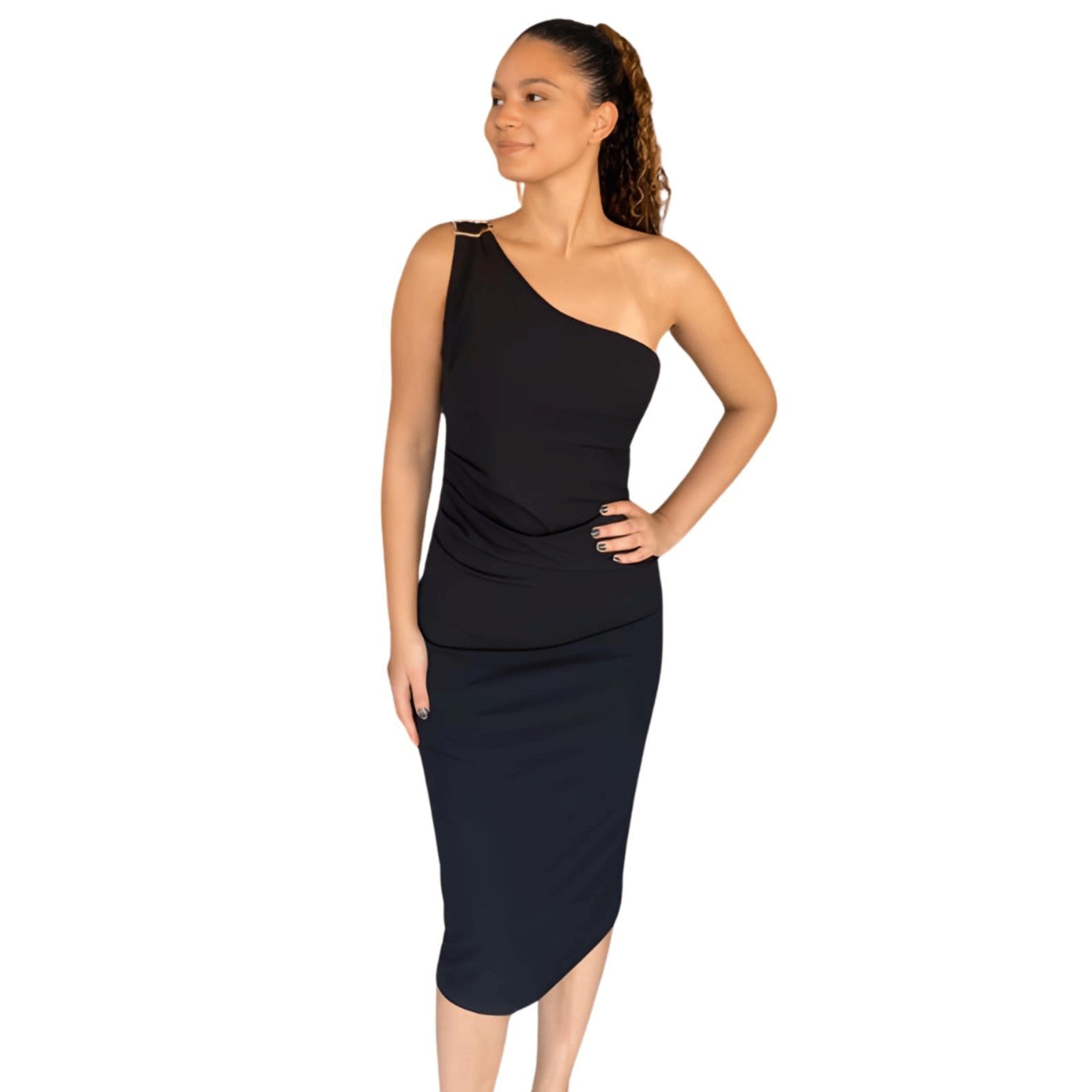 Vista principal Vestido Justo Maxi Flor de Lis preto