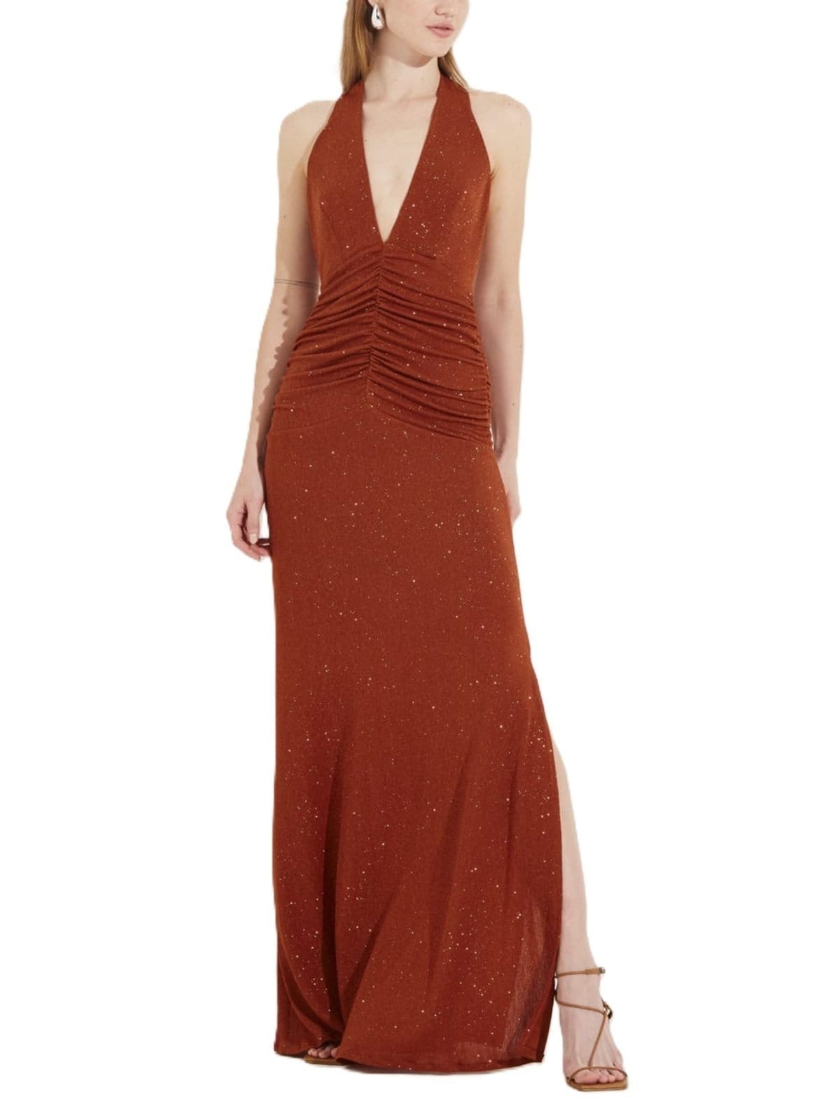 Vista principal Vestido Forum com Brilho Forum marrom