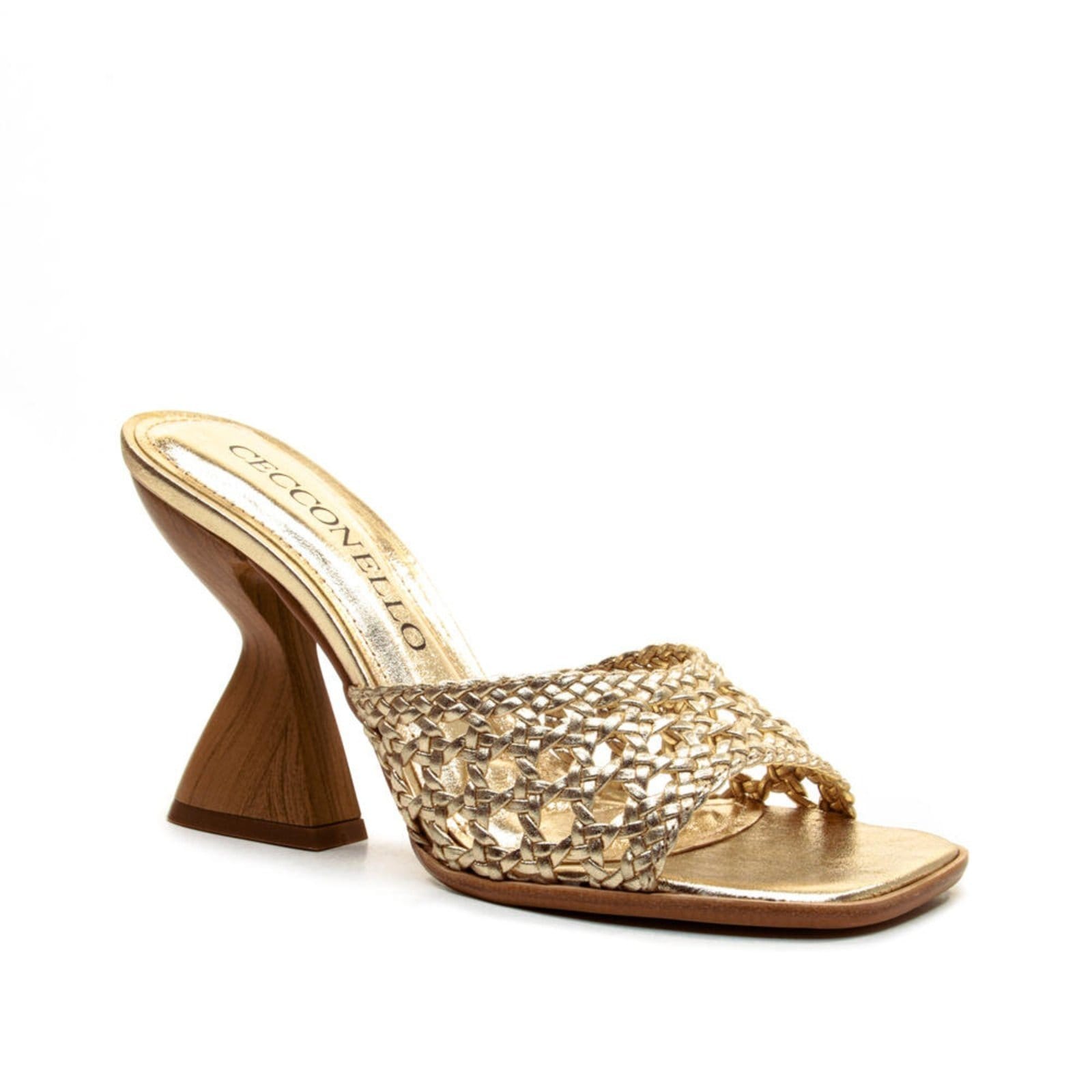 Vista 2 Tamanco Couro Ouro Light Salto Alto Cecconello 2718006-5 Cecconello dourado