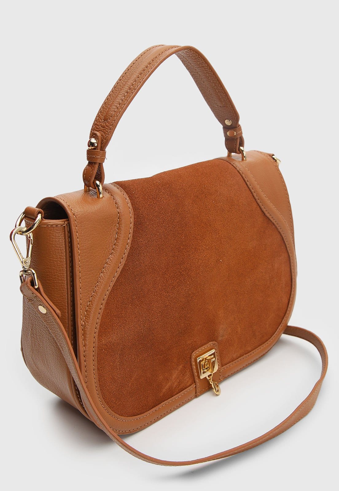 Vista 2 Bolsa Média Feminina Jorge Bischoff Acabamento Camurçado Jorge Bischoff caramelo