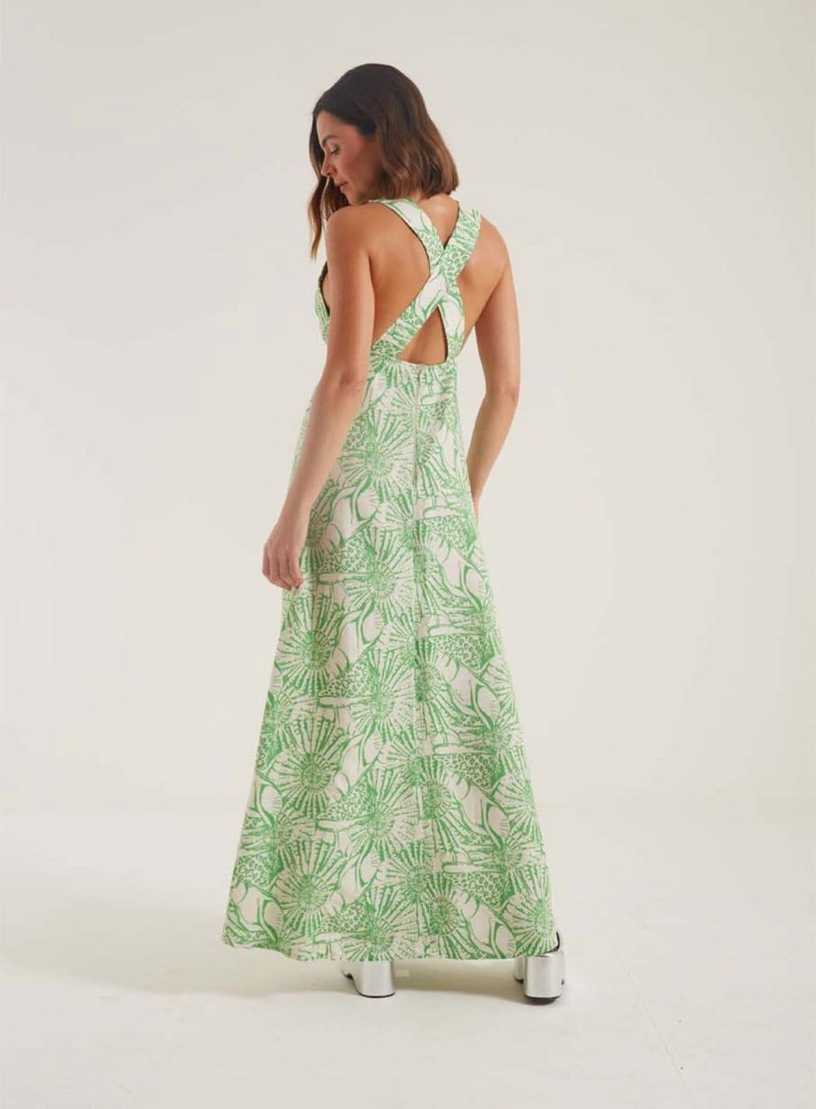 Vista 2 Vestido Linho Estampado Triton Triton verde