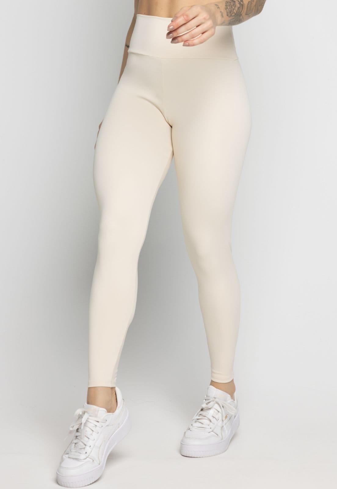 Vista 2 Calça Legging Vekyo Poliamida Cintura Alta Zero Transparência Feminina Off White VEKYO branco white