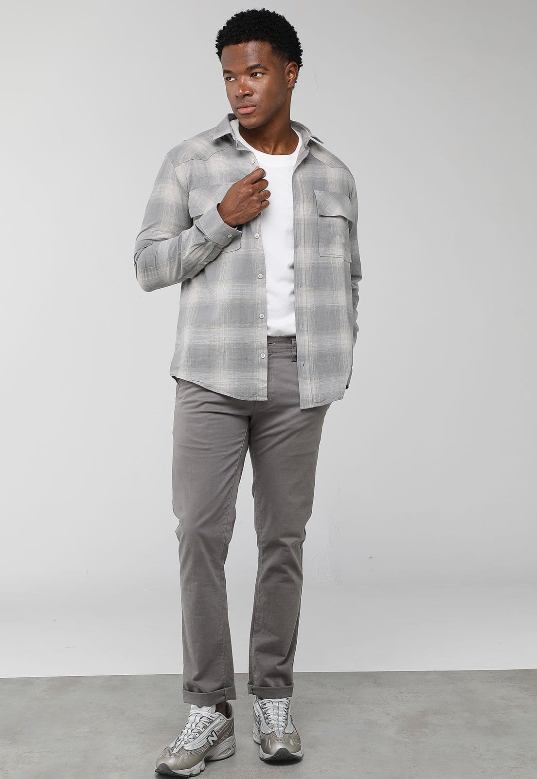 Vista 2 Camisa John John Xadrez Manga Longa John John cinza