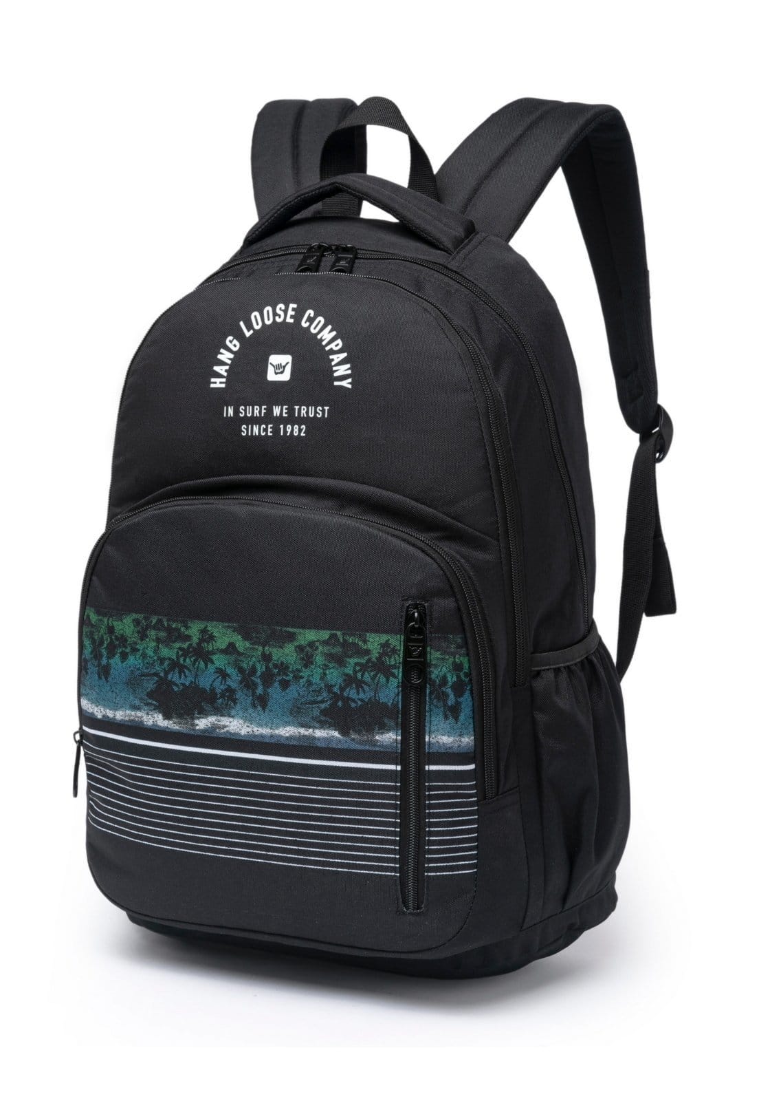 Vista 2 Mochila Masculina Hang Loose Espaçosa Moda Casual Faculdade Hang Loose preto