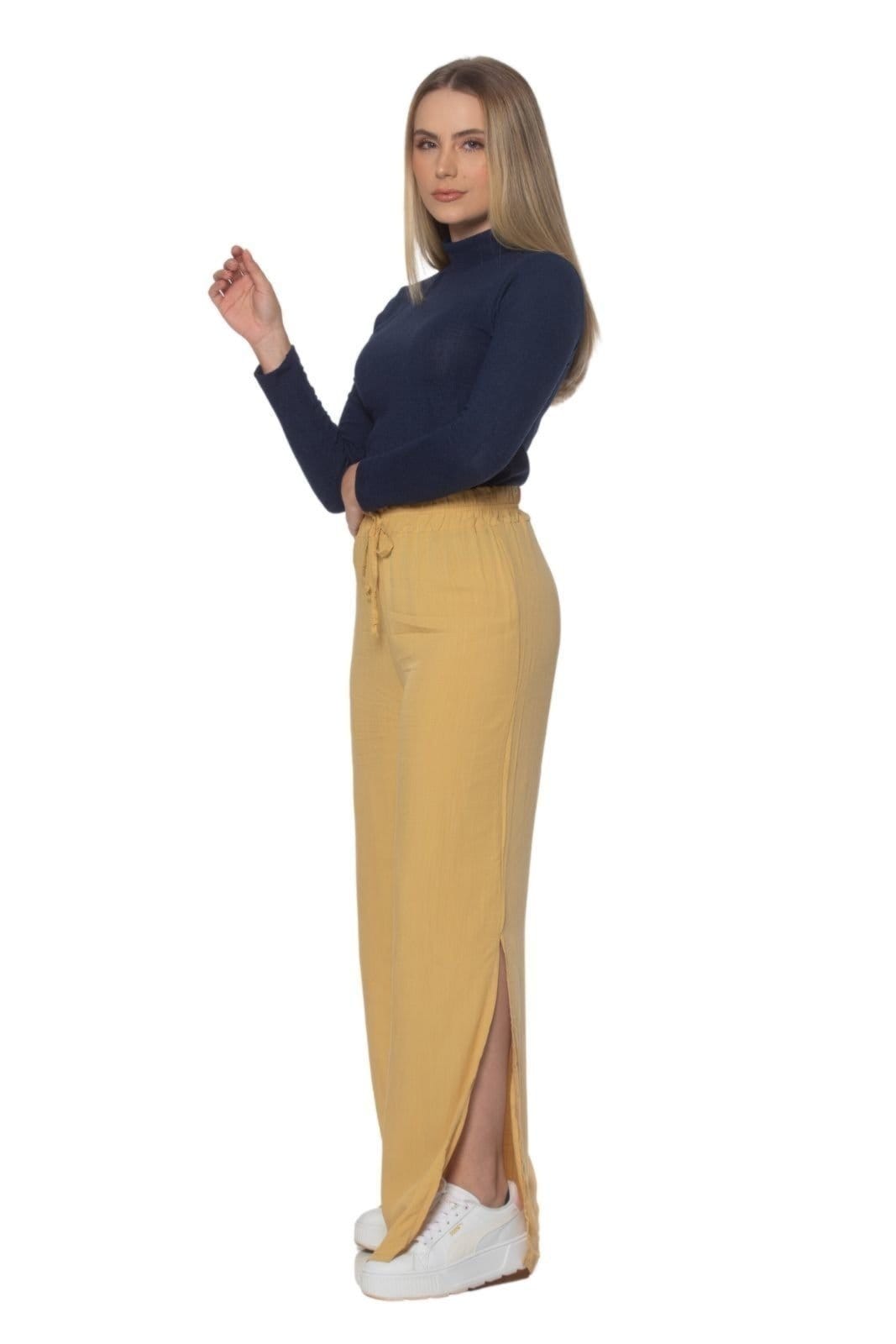 Vista 2 Calça Pantalona Viscose Wide Leg Fenda 936 Caqui ZIPITUKA cáqui caqui