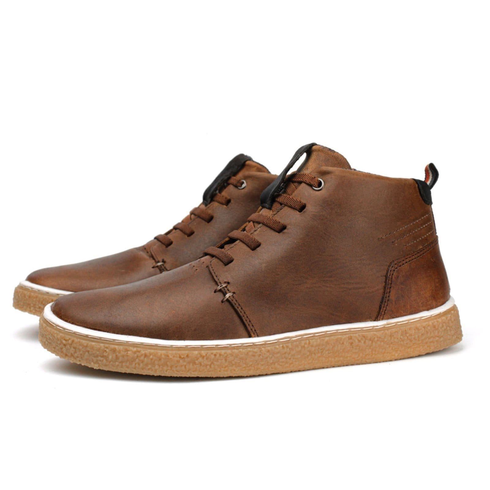 Vista 2 Bota Casual Couro Masculina Solado Natural Borracha Amarração Cano Curto Confortável Básica Marrom FRANCA GRIFFE marrom natural
