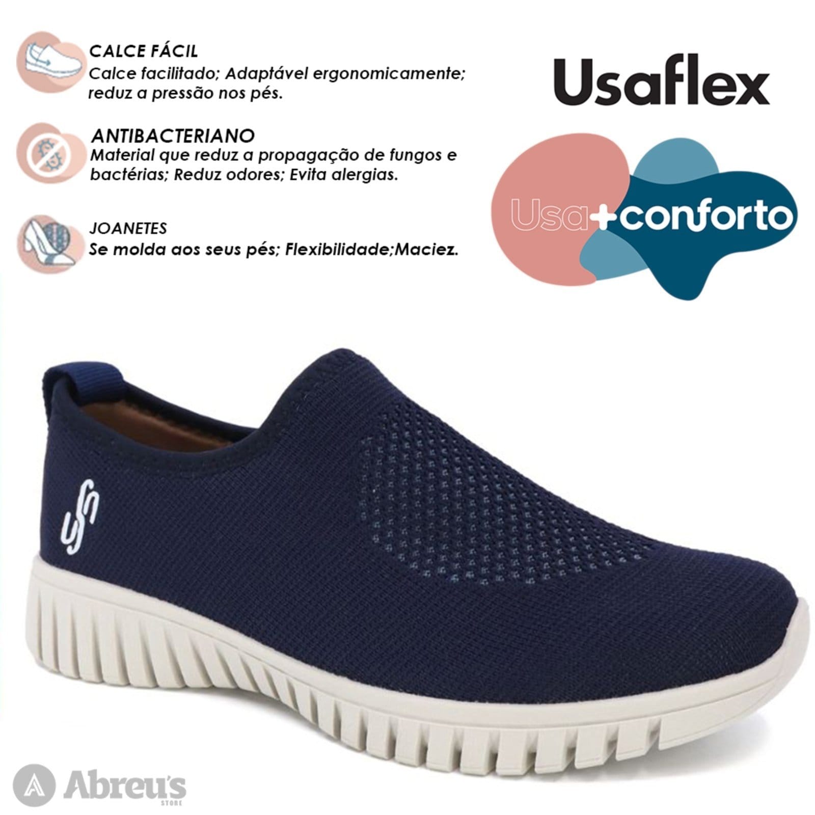 Vista 2 Tênis Feminino Usaflex Slip-on Conforto Tricot AE2208 New Blue - Perola Usaflex azul/azul marinho blue