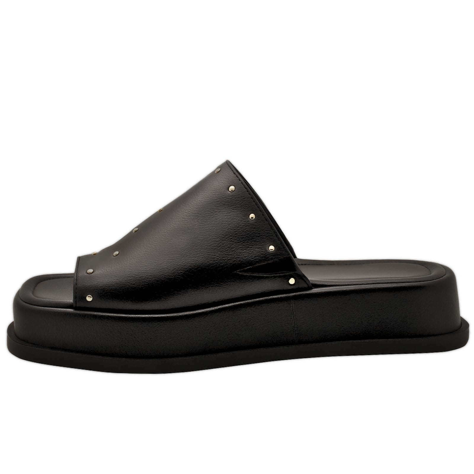 Vista 2 Tamanco Flatform Sandália Feminina Com Tachas Elegante Preta 23404 Sete Sales preto