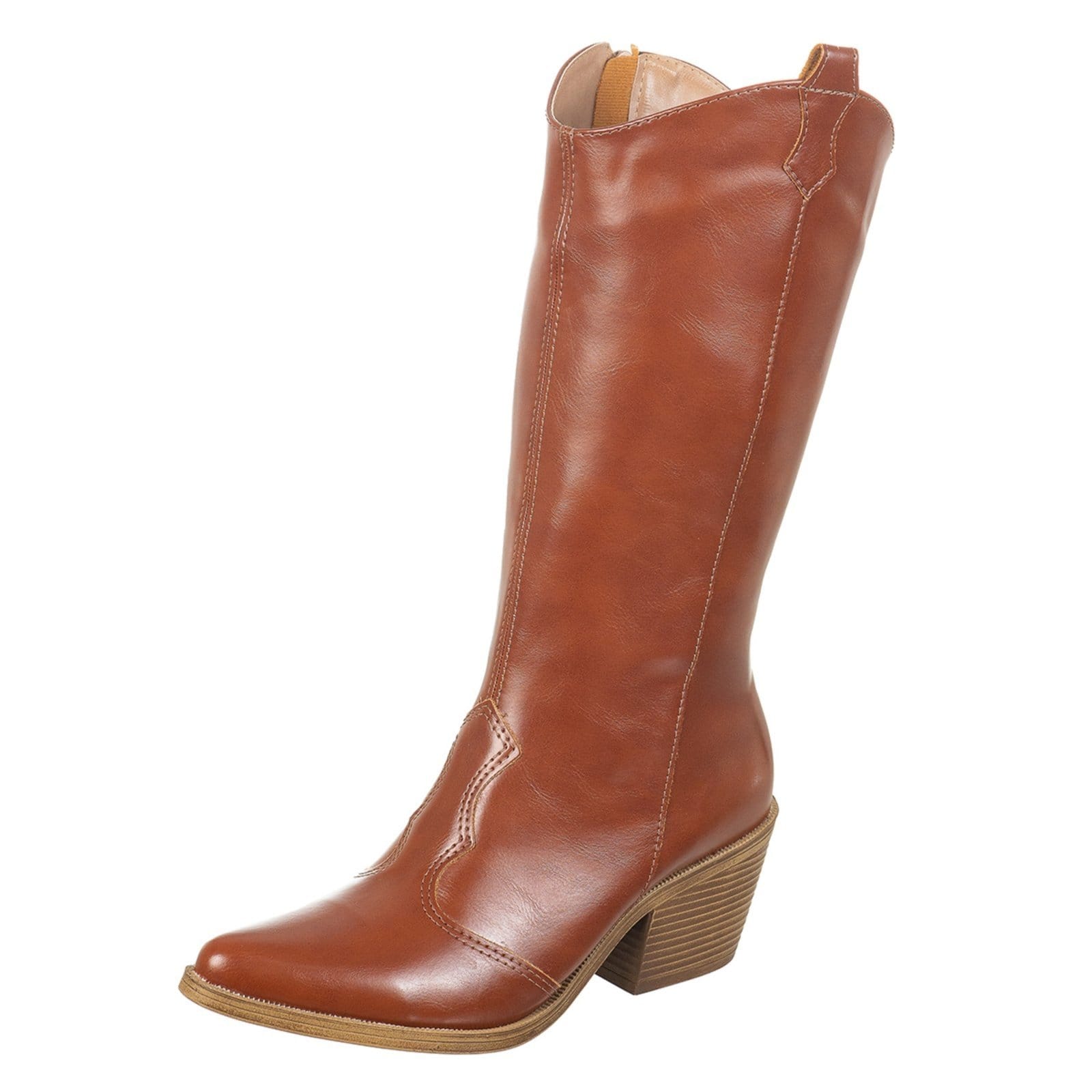 Vista principal Bota Texana Western Country Via Birigui Cano Médio Lisa VB Calçados caramelo