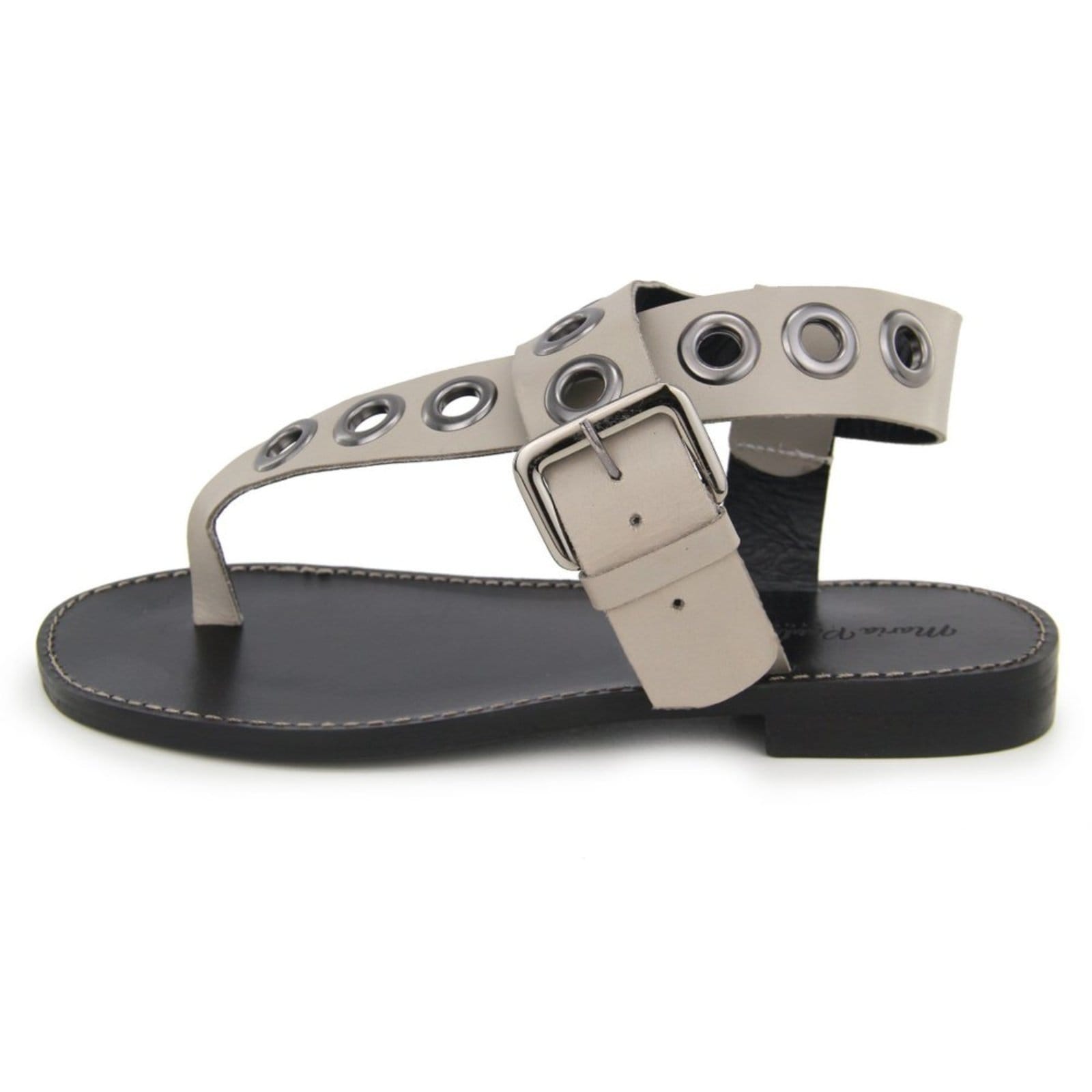 Vista principal Sandália Rasteira Feminina em Couro Ilhós Maria Paula Grey MARIA PAULA cinza grey