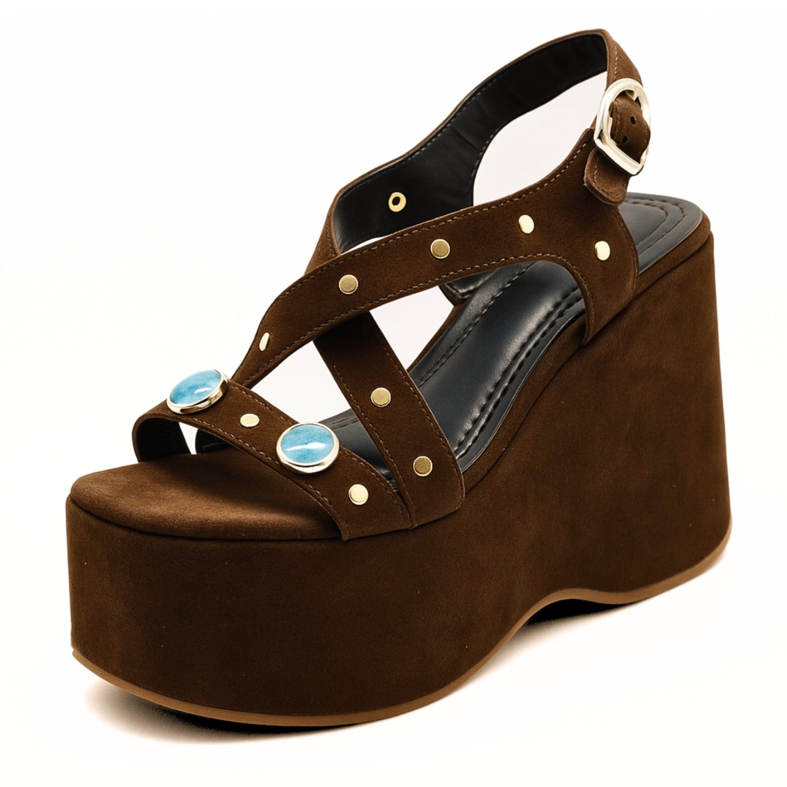 Vista 2 Sandália Plataforma Alta Feminina Estilo Sofisticado Camurça 182173 Flor da Pele marrom