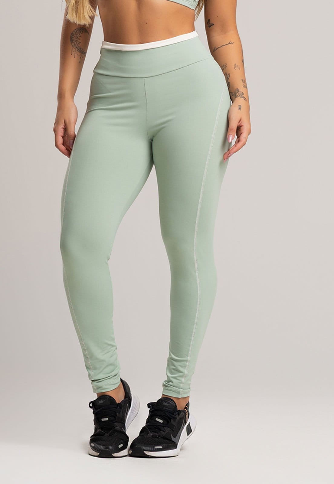 Vista principal Calça Legging MVB Modas Cós de Vira Cintura Alta Feminina Poliamida Pistache Mvb Modas verde