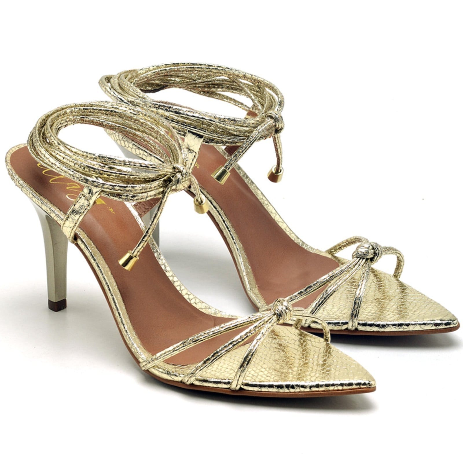 Vista principal Sandália Salto Médio Cristal Ouro Light Ella's ZAFREM dourado