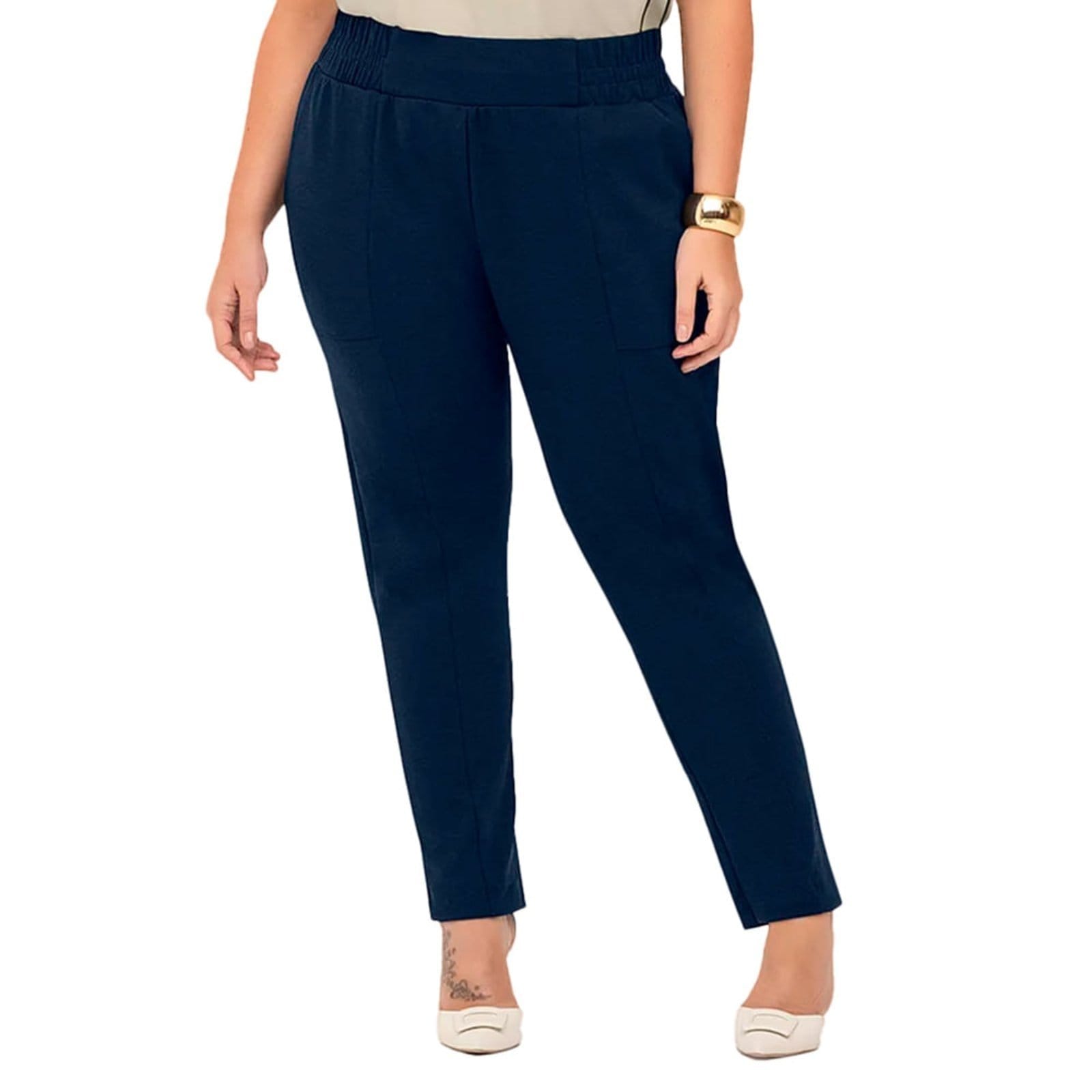 Calça Feminina Secret Glam Plus Size com Elástico Marinho
