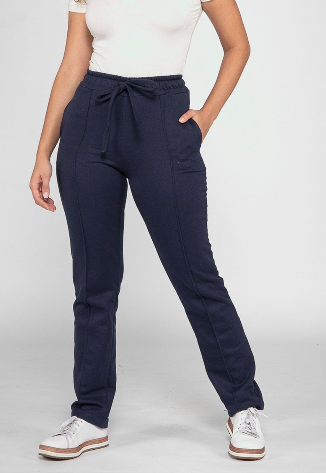 Vista principal Calça Basica Moletom Feminina Confortavel Cintura Elastico Macaw azul/azul marinho azul