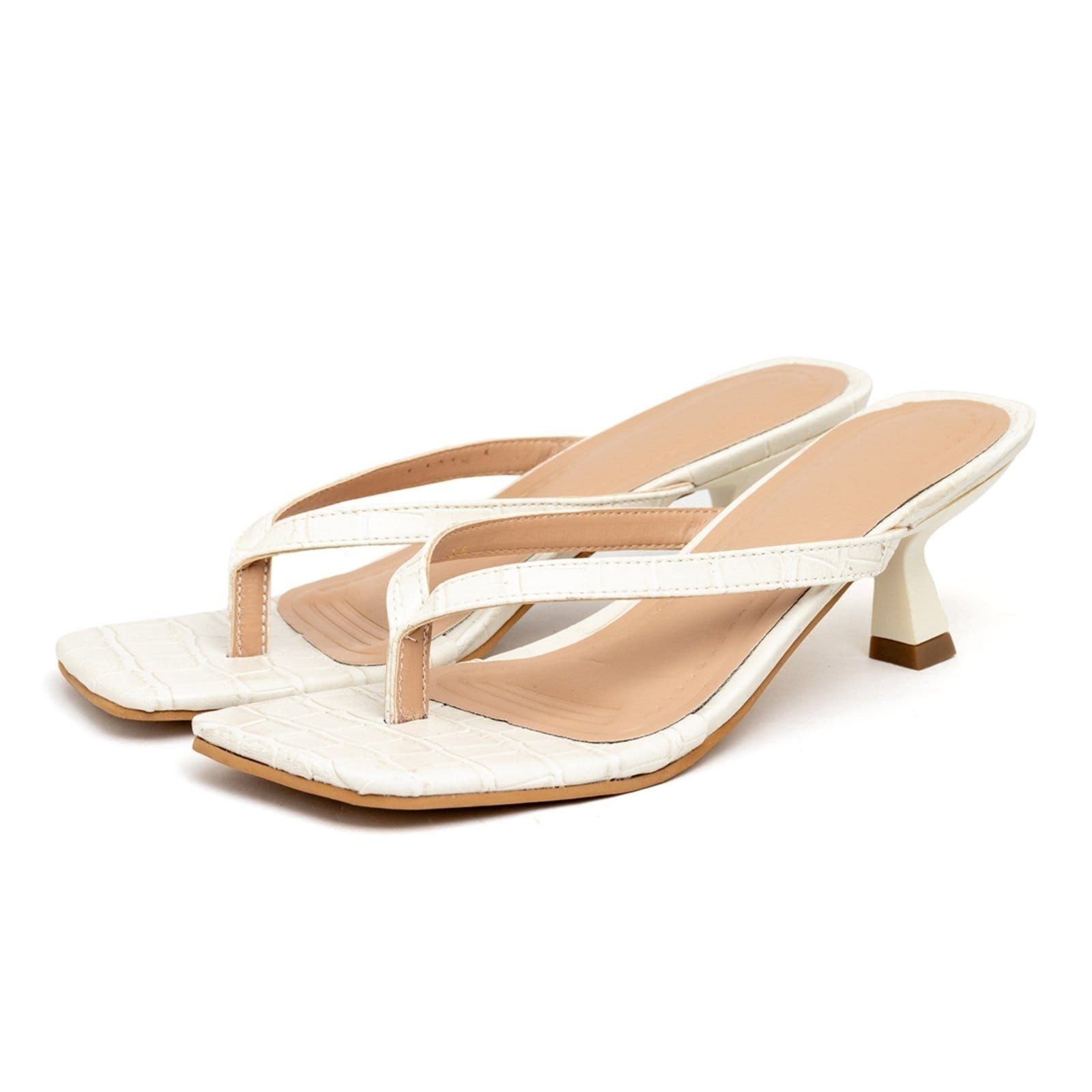 Vista 2 Tamanco Feminino Flip-Flop Bico Quadrado Salto Baixo 5410 off white Flor da Pele off-white white