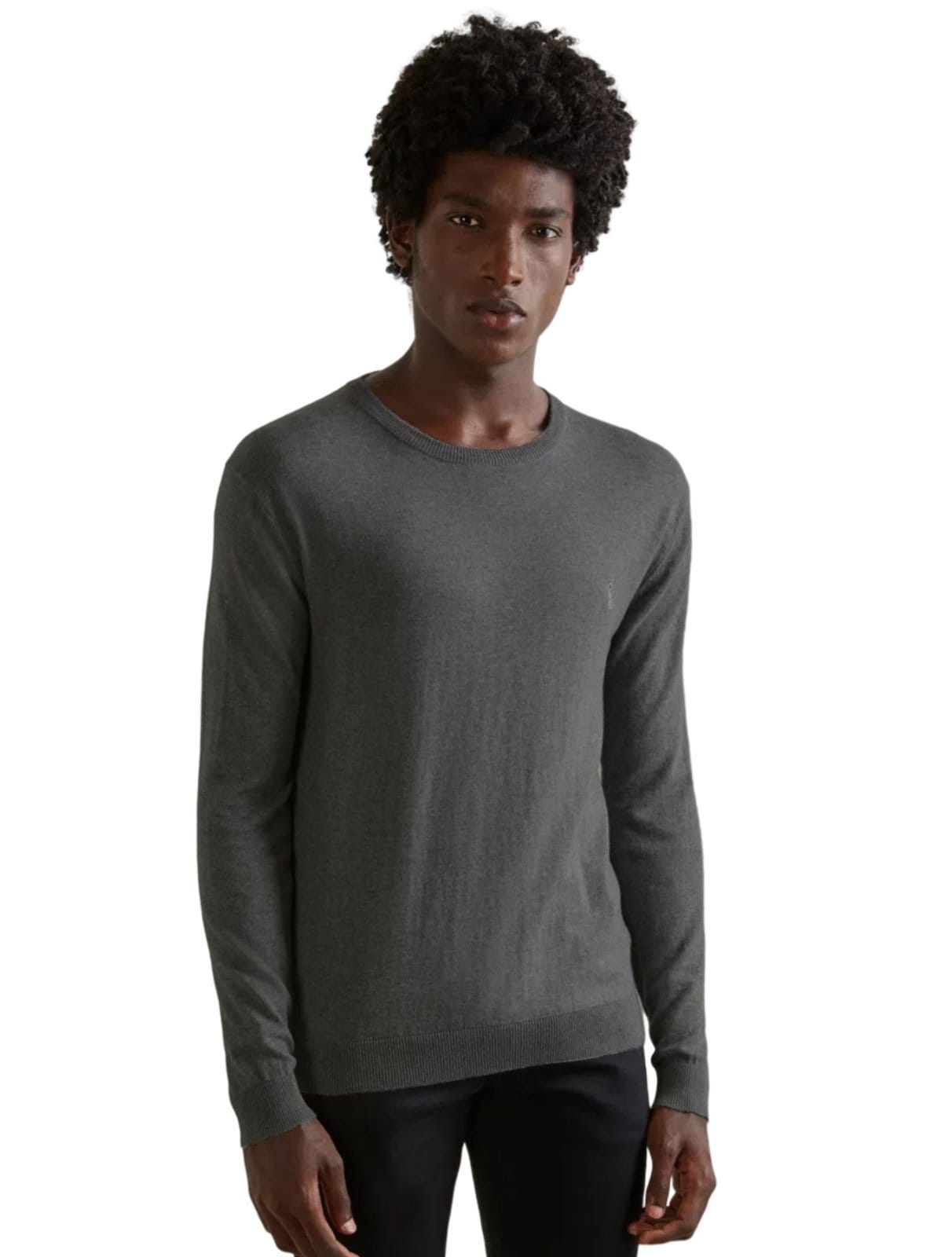 Vista principal Suéter Reserva Masculino Tricot Basico Gola Careca Chumbo Mescla Reserva cinza