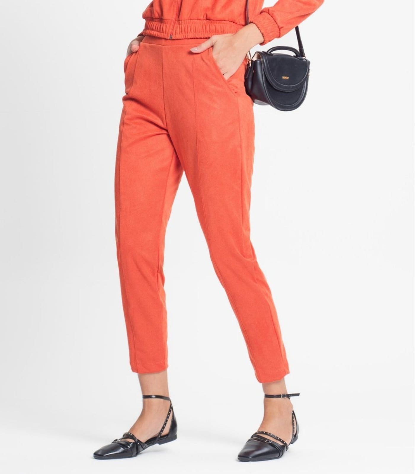 Vista 2 Calça Feminina Em Suede Sarjado Rovitex Rovitex laranja