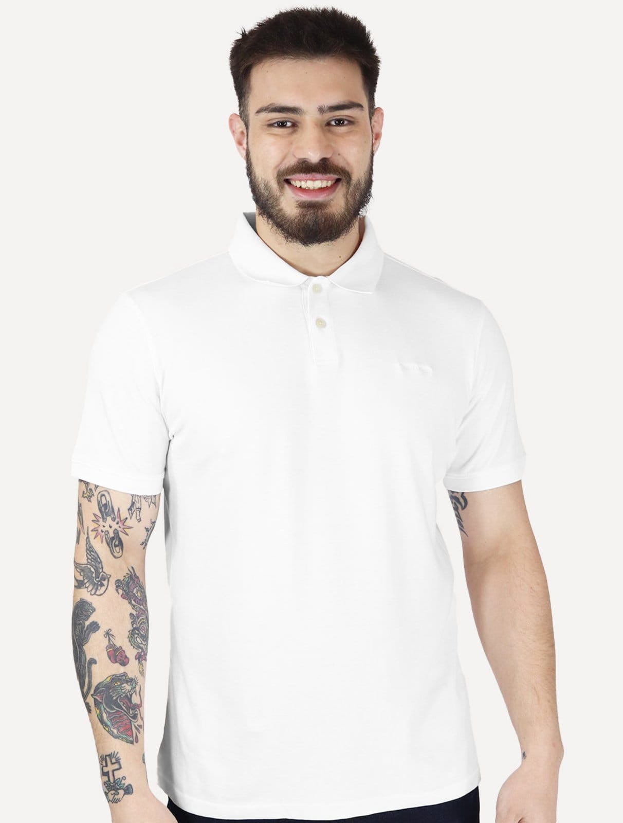 Vista principal Polo Calvin Klein Masculina Regular Básica Interlock Liquid Touch Branca Calvin Klein branco