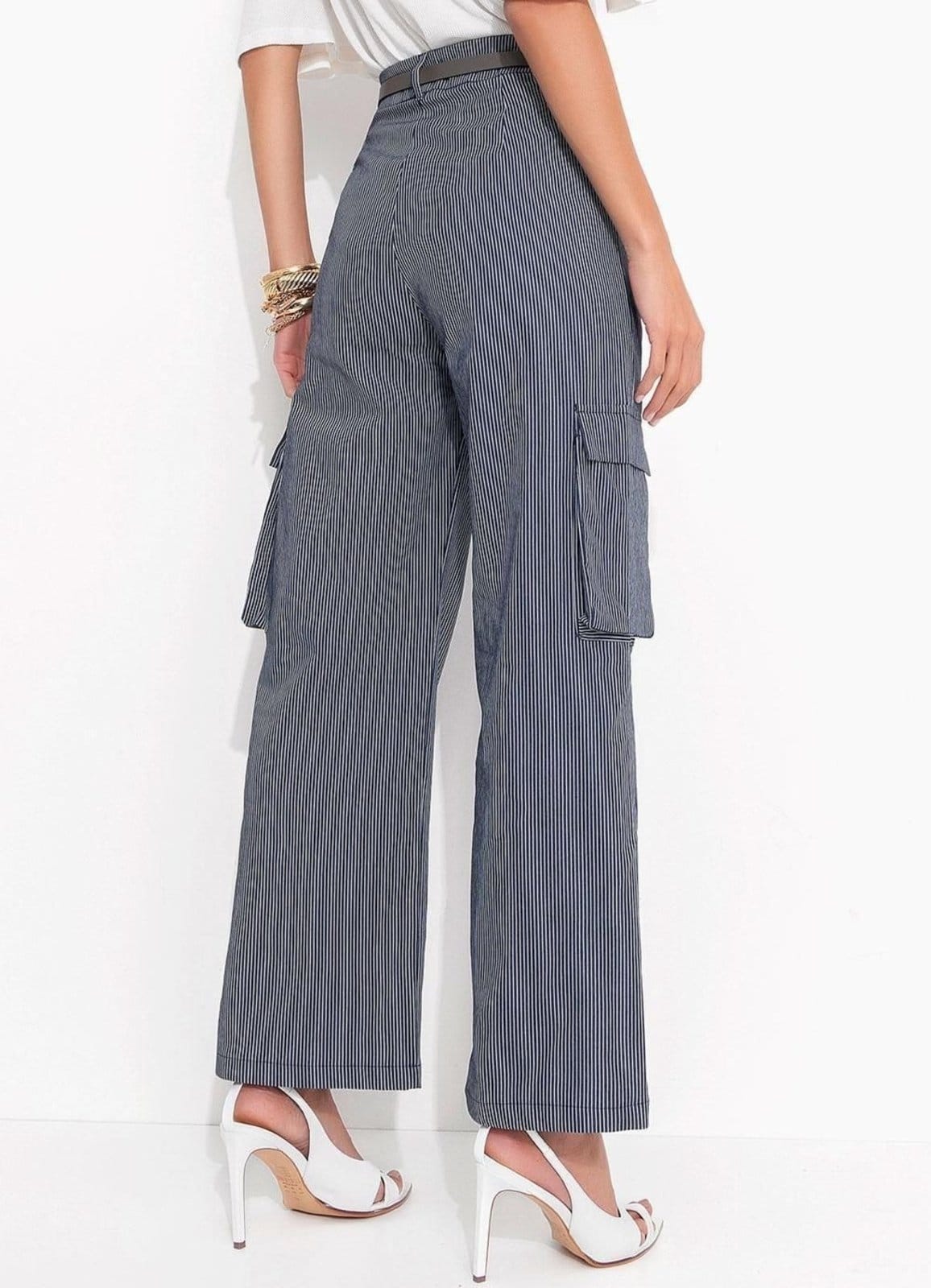 Calça Cargo Listrado Em Sarja