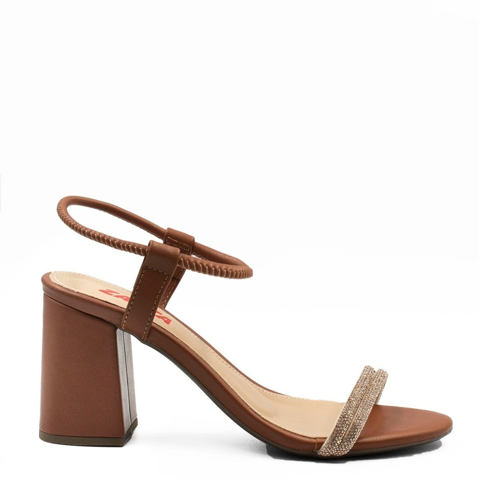 Vista 2 Sandália Zatta Salto Bloco Alta Brilho Moana ZATTA caramelo