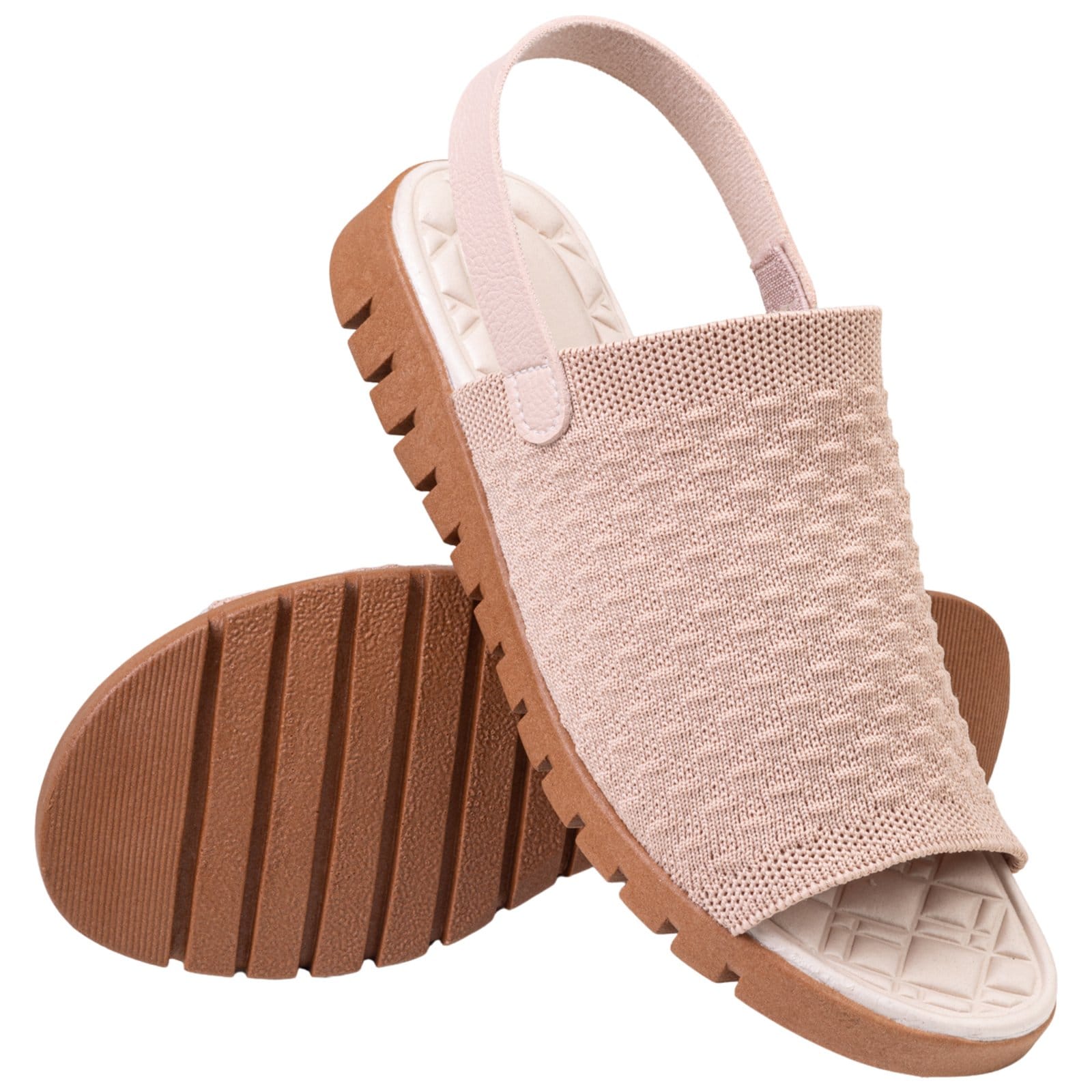 Vista 2 Sandália Feminina Ortopédico Knit Calce Fácil Meia Elástico Massageadora Confortável Via Angel 7603 VIA ANGEL caramelo