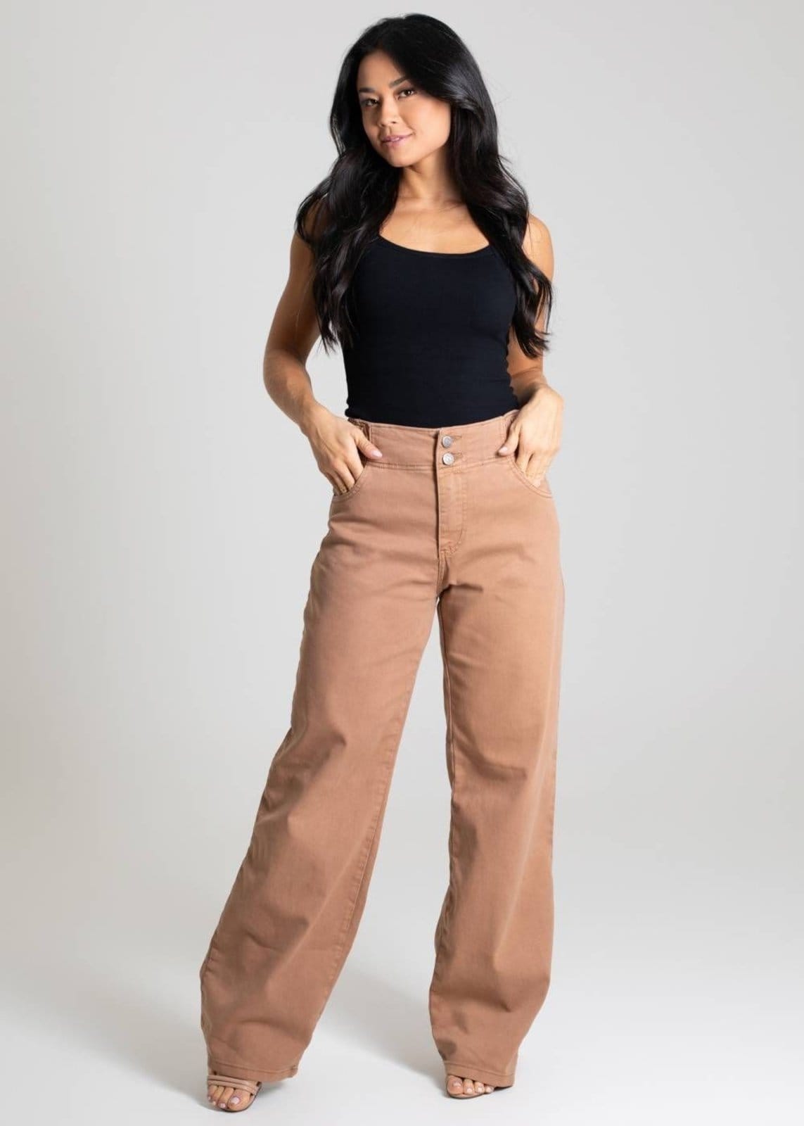 Vista 2 Calça Sarja Sawary Wide Leg - 280597 Sawary bege