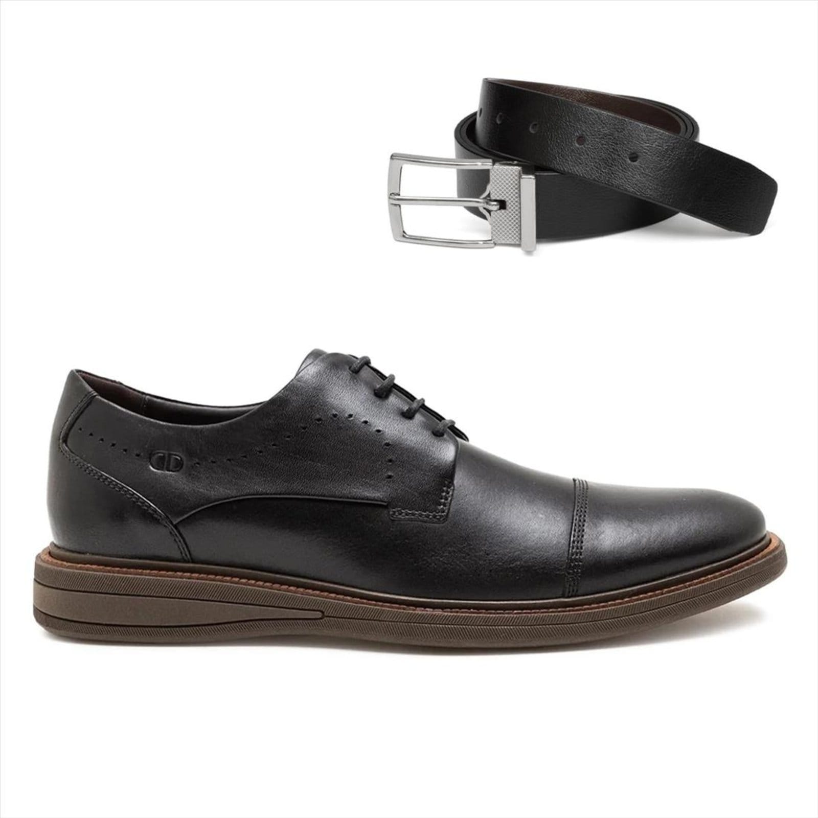 Vista principal Sapato Social De Couro Democrata Masculino Metropolitan Bay 273101 + Cinto Dupla Face DEMOCRATA preto