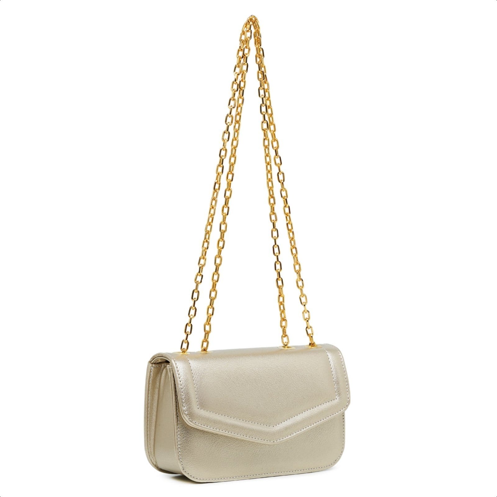 Vista 2 Bolsa Feminina Dourada Pequena Casual Clutch Carteira De Mão Festa Alça Corrente De Ombro Elegante CARMELO SHOES dourado