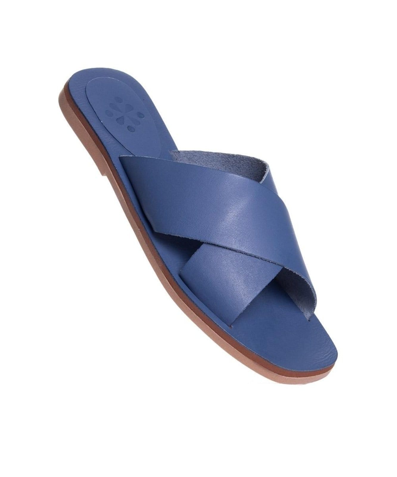 Vista 2 Tamanco Rasteira Pixolé Tiras Couro Azul Incolor Pixolé incolor azul