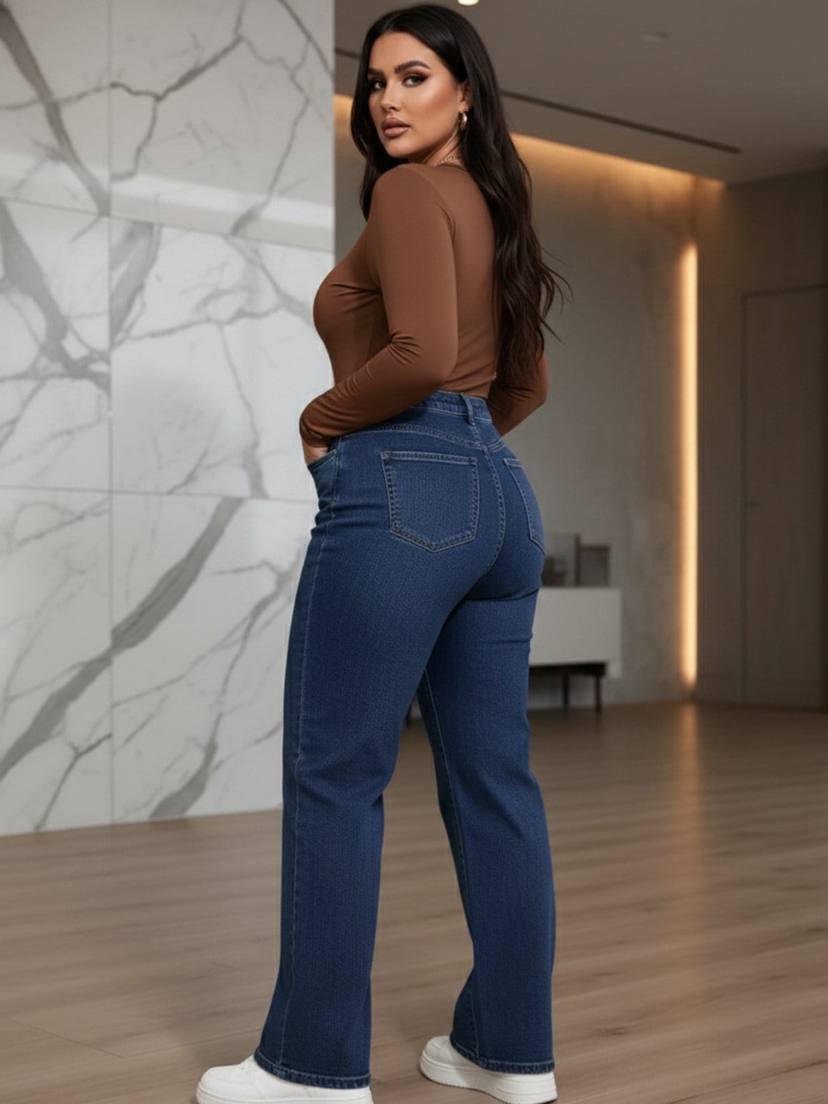 Vista 2 Calça Jeans Feminina Tex Jeans Flare Casual e Delicada Para Seu Dia Escura TEX JEANS azul