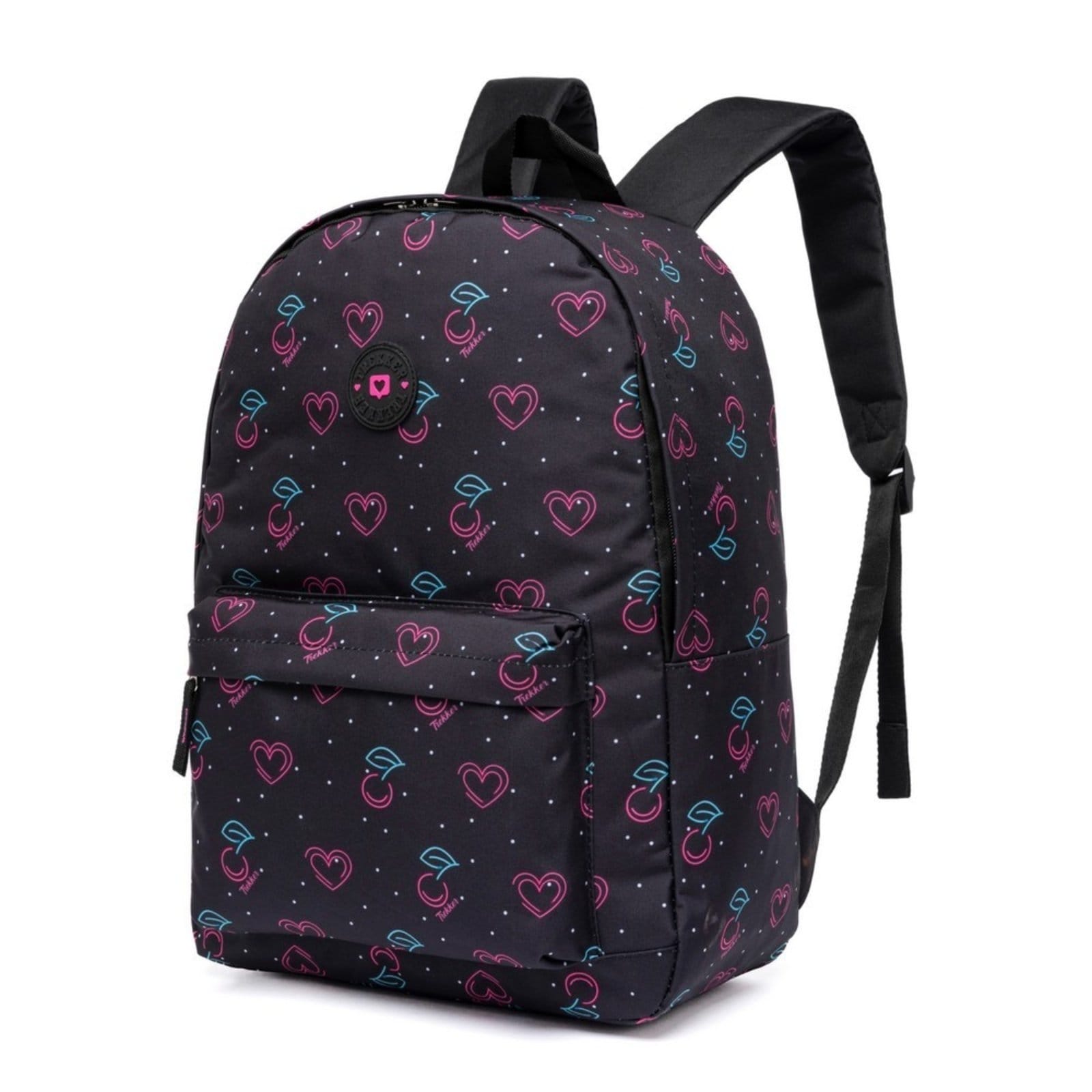 Vista 2 Mochila Escolar Feminina Resistente Faculdade Estojo Moderno Espaçoso TREKKER preto/rosa