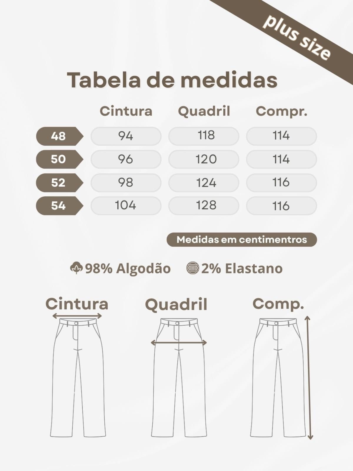 Vista 2 Calça Sarja Plus Size Alfaiataria Reta Cintura Alta Crawling bege